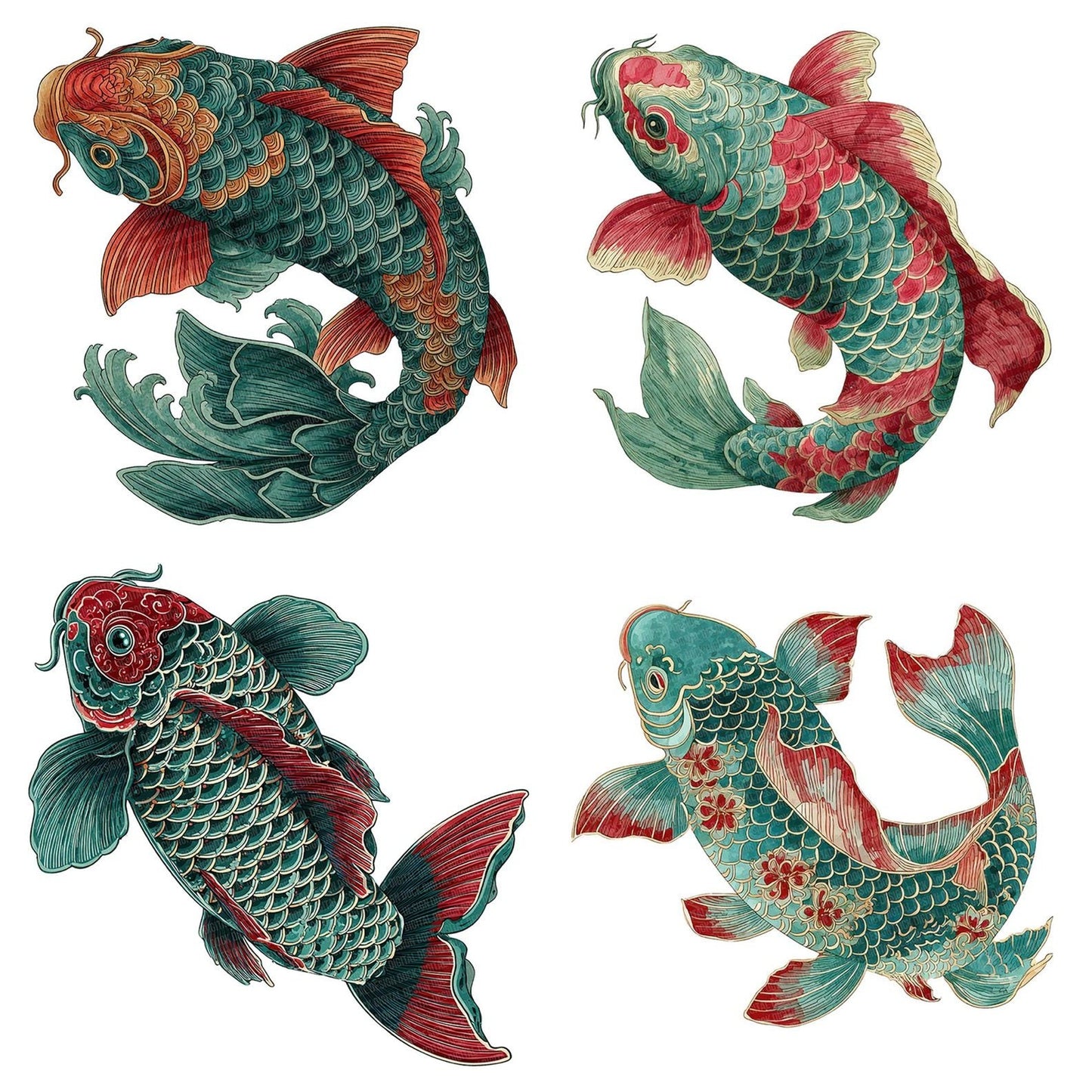 Decorative Folk Koi Carp Clipart Set (DDD005097)