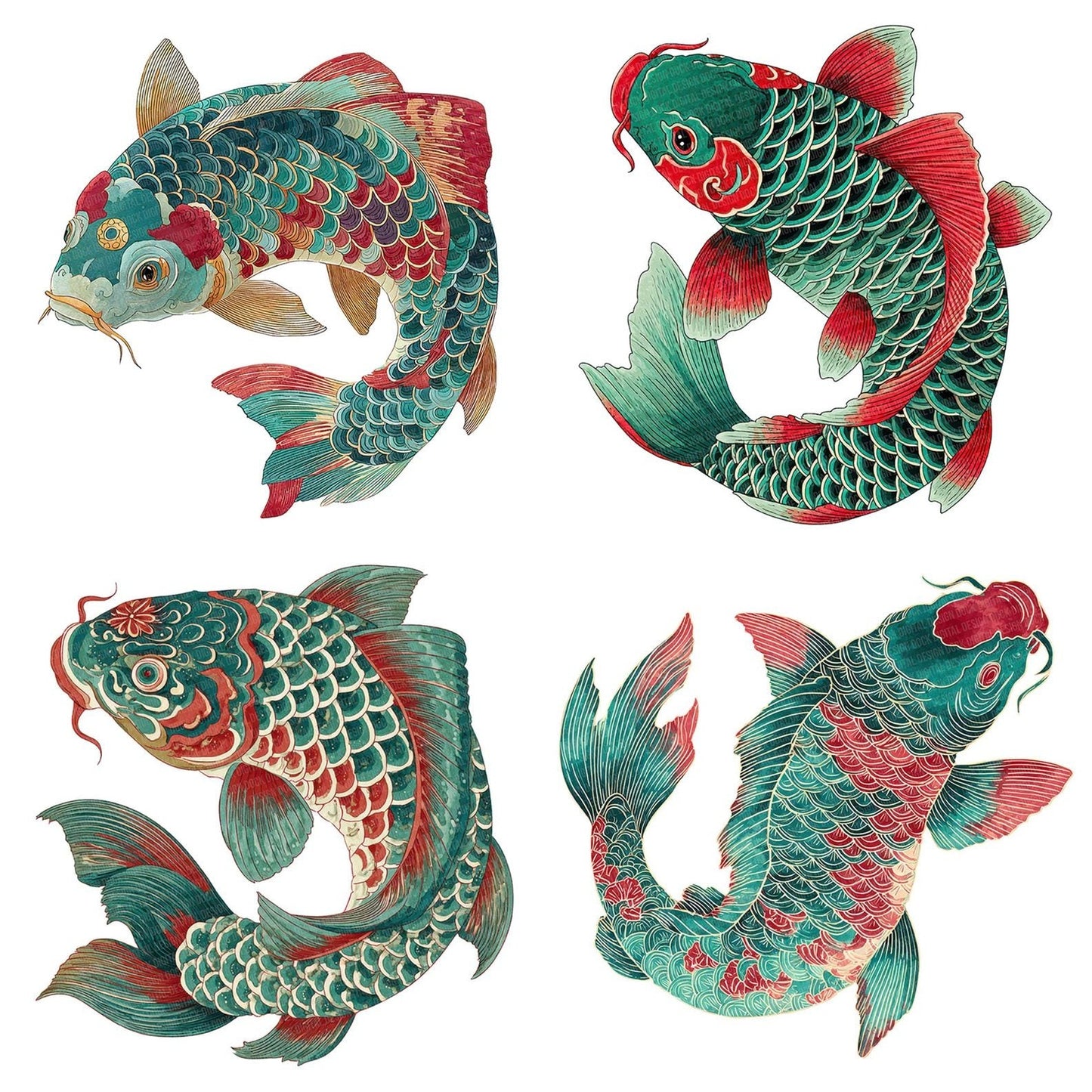 Decorative Folk Koi Carp Clipart Set (DDD005097)