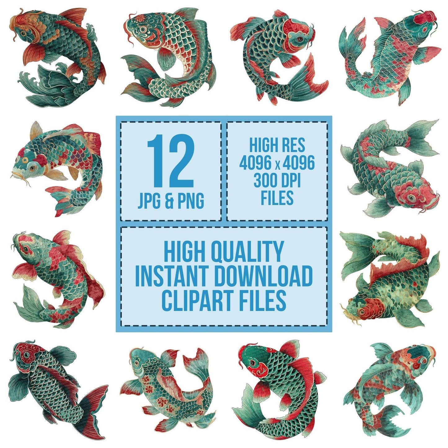 Decorative Folk Koi Carp Clipart Set (DDD005097)