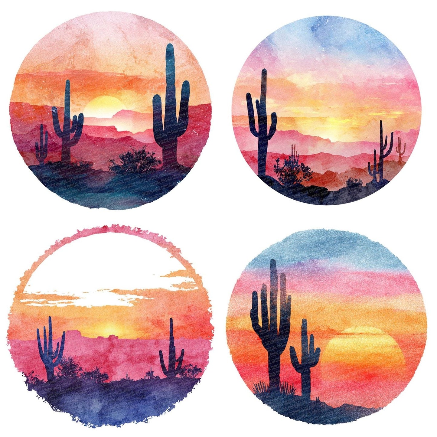 Desert Cactus Sunset Scene Clipart Set (DDD005117)
