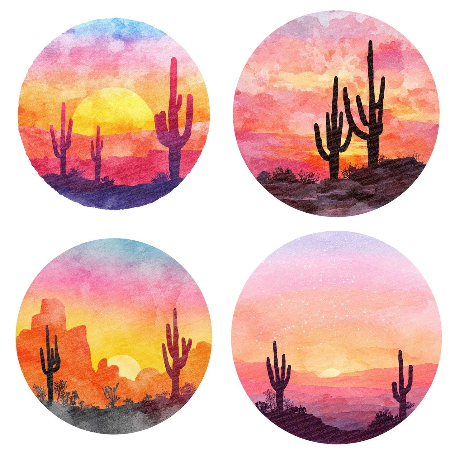 Desert Cactus Sunset Scene Clipart Set (DDD005117)