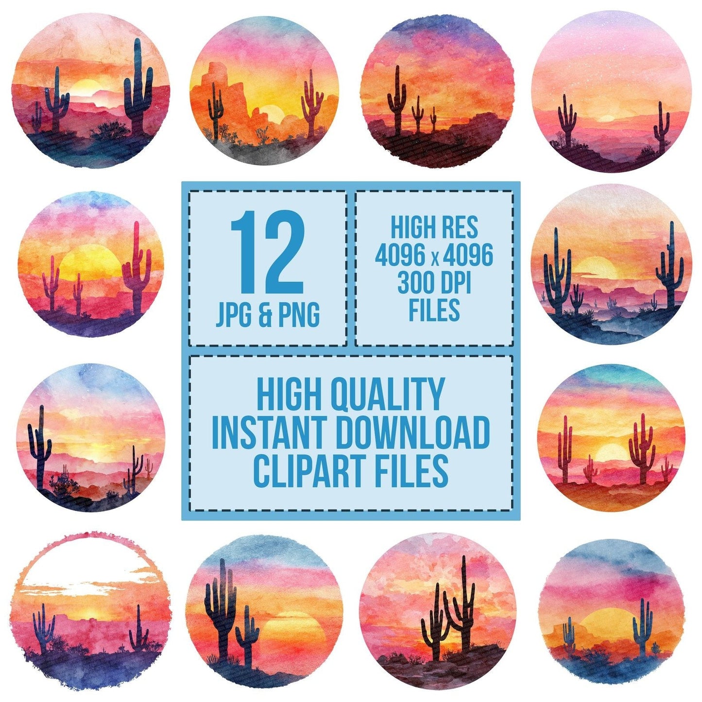 Desert Cactus Sunset Scene Clipart Set (DDD005117)
