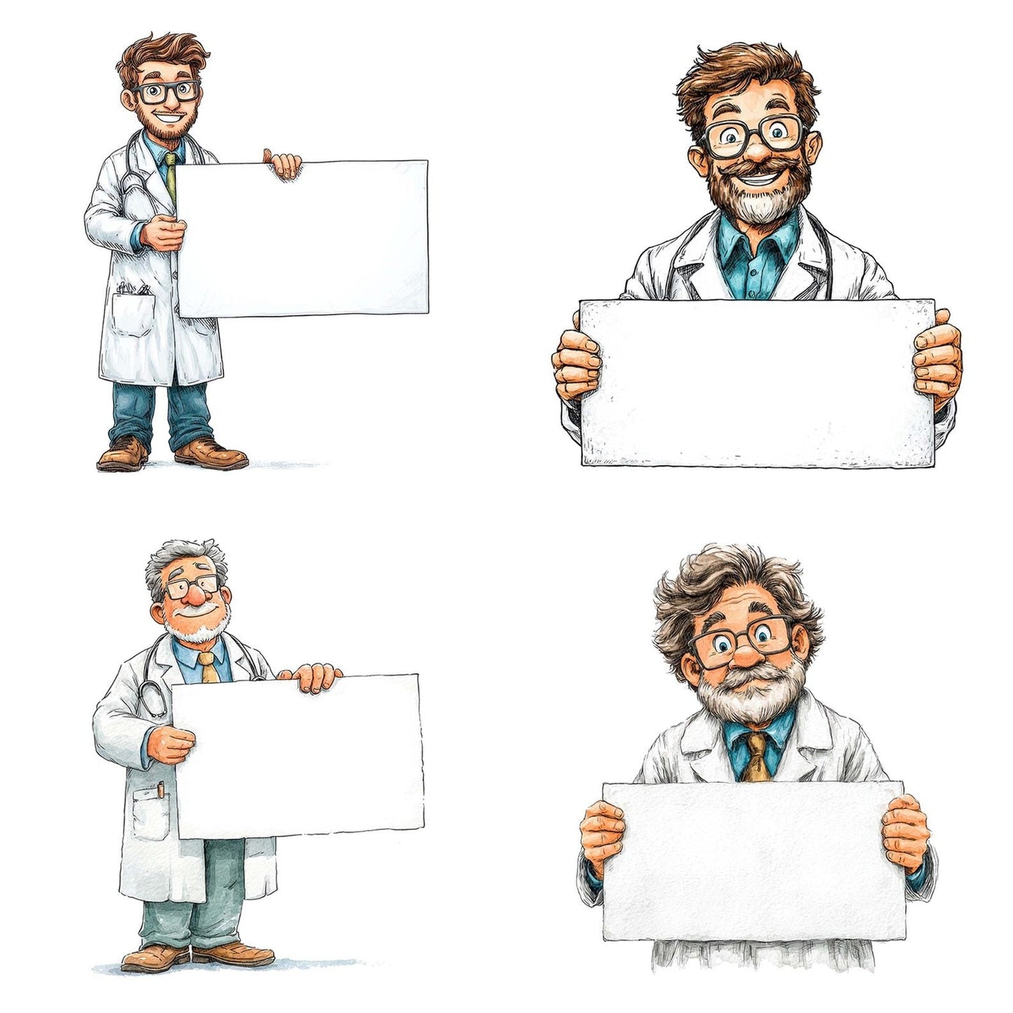 Doctor Holding Blank Banner Clipart Set (DDD005122)