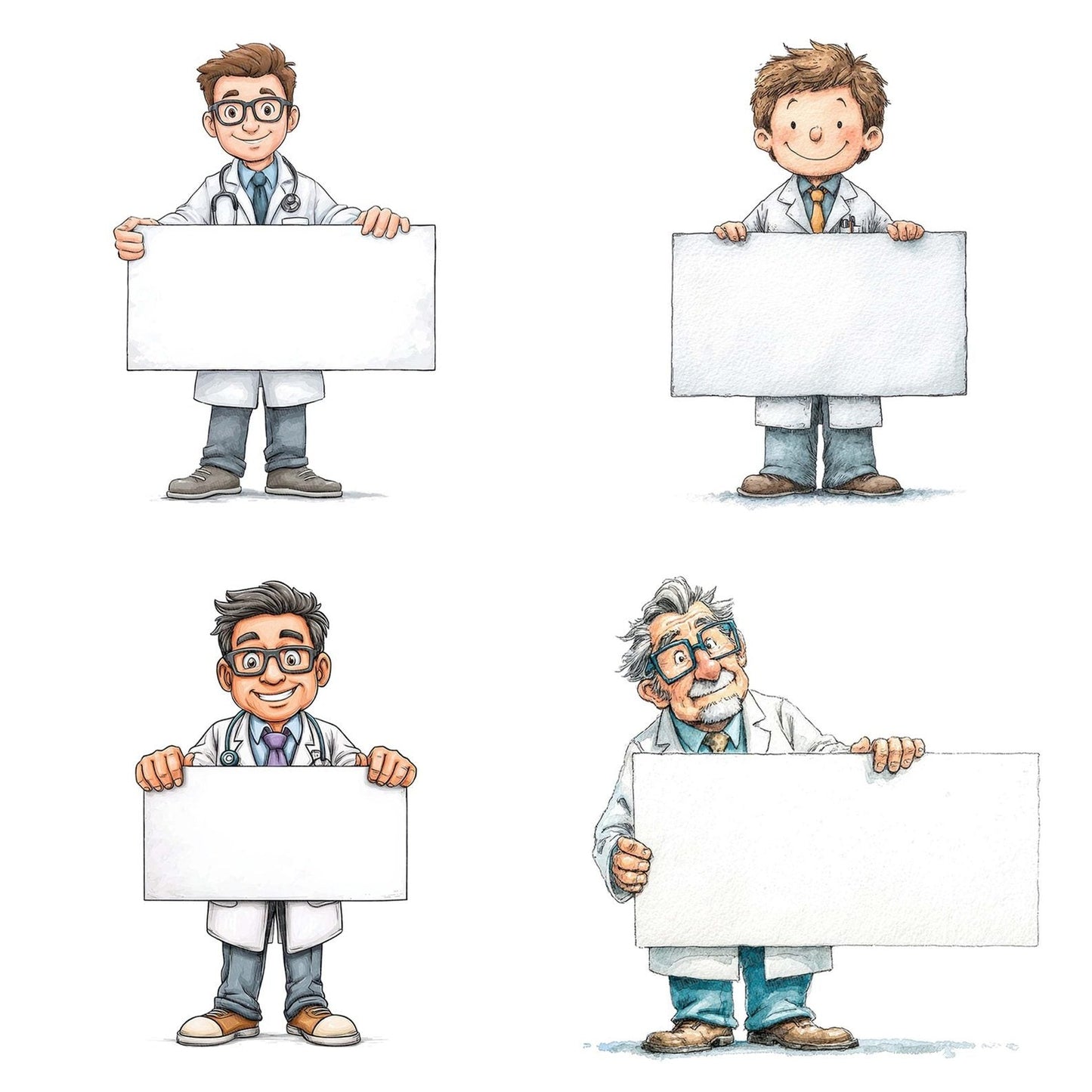 Doctor Holding Blank Banner Clipart Set (DDD005122)