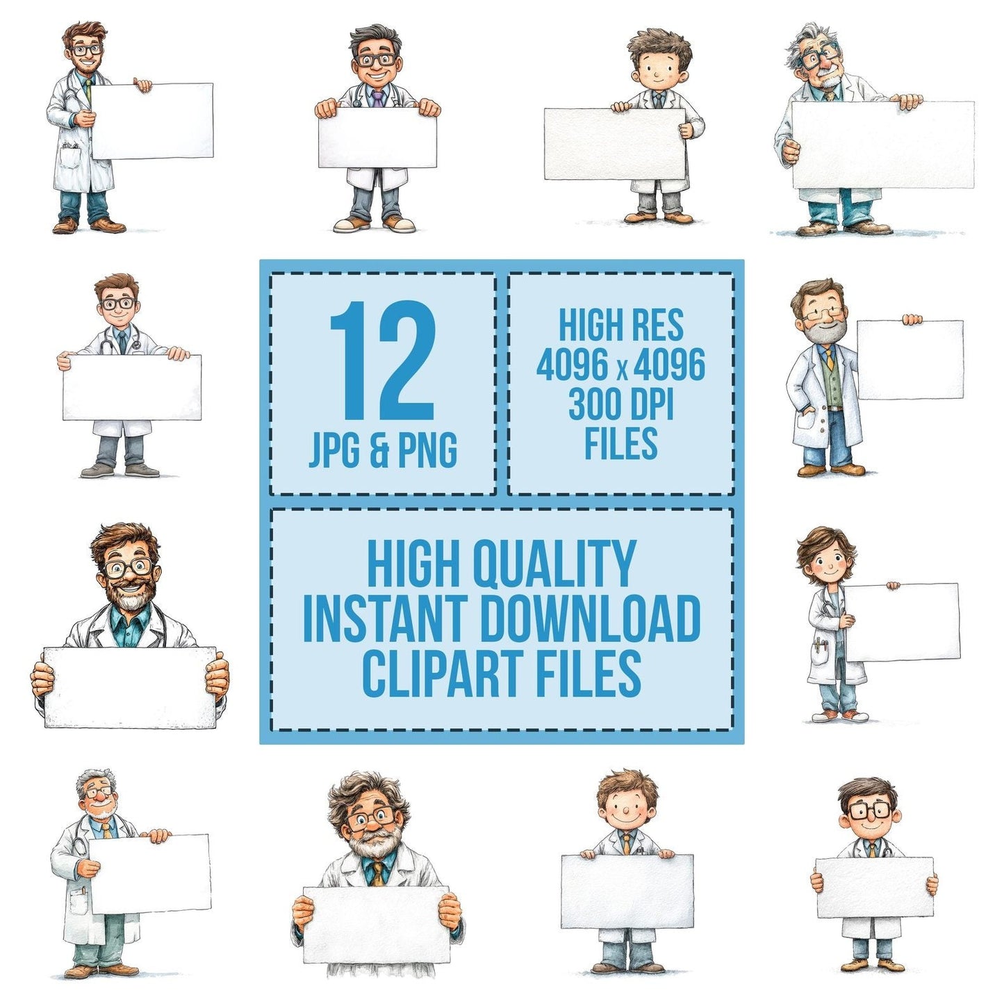 Doctor Holding Blank Banner Clipart Set (DDD005122)