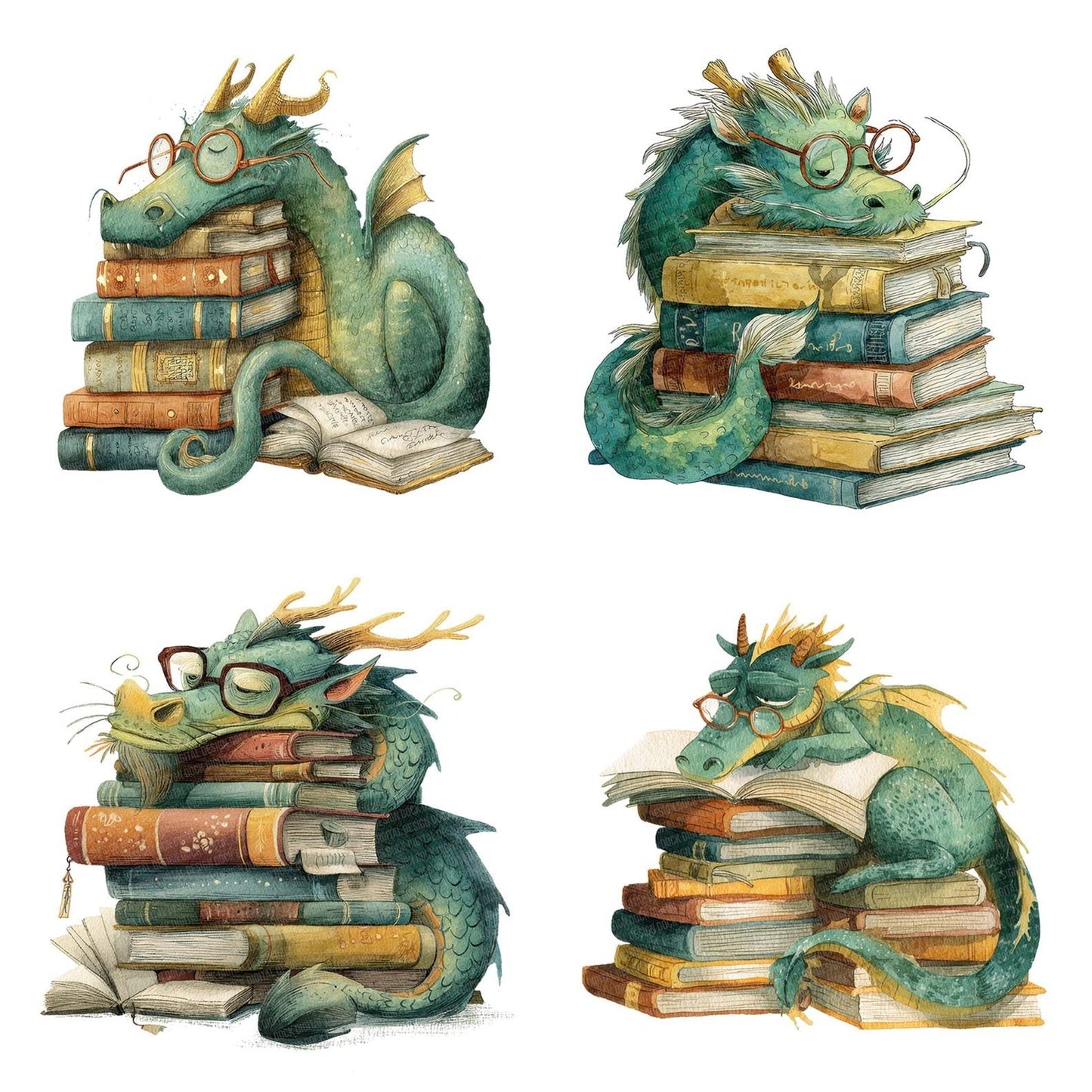 Dragon Reading Books Clipart Set (DDD005128)