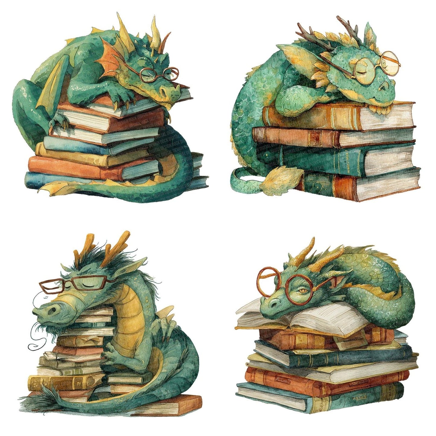 Dragon Reading Books Clipart Set (DDD005128)