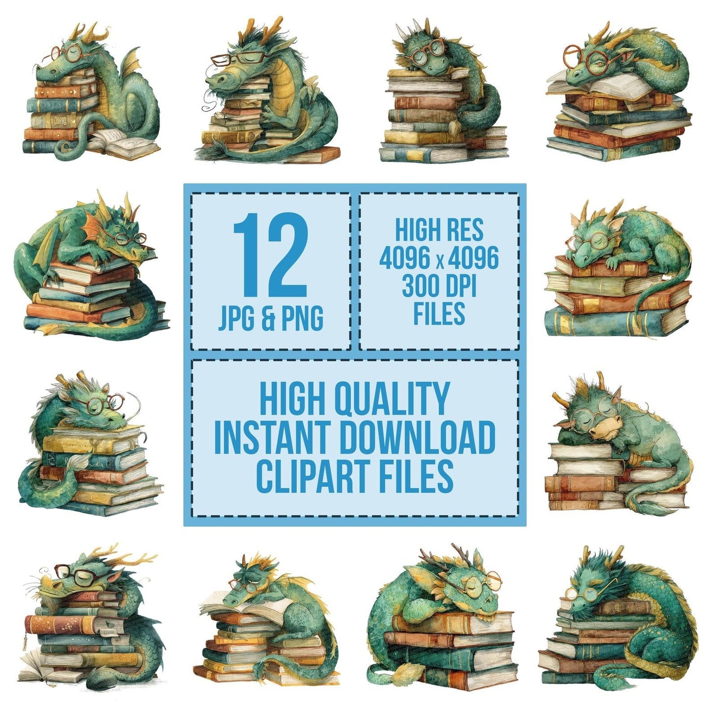 Dragon Reading Books Clipart Set (DDD005128)