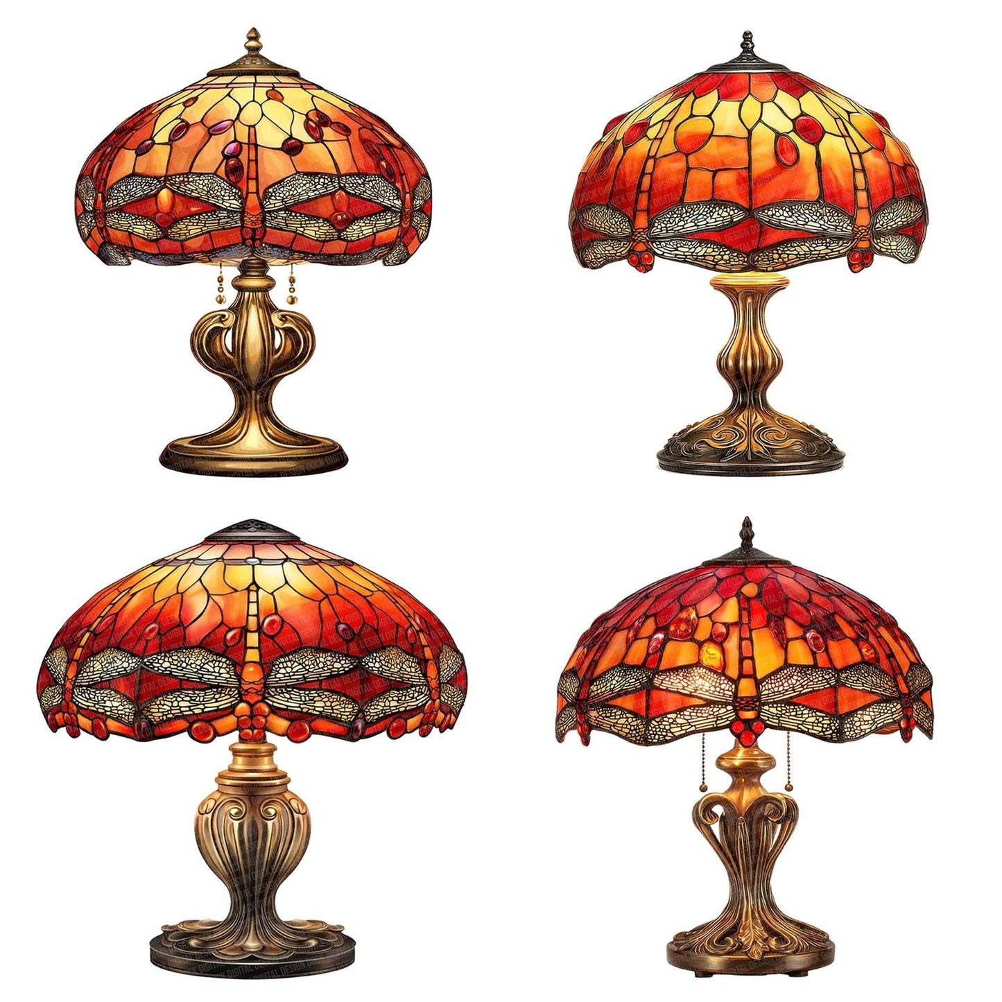 Dragonfly Tiffany Lamp Clipart Set (DDD005129)