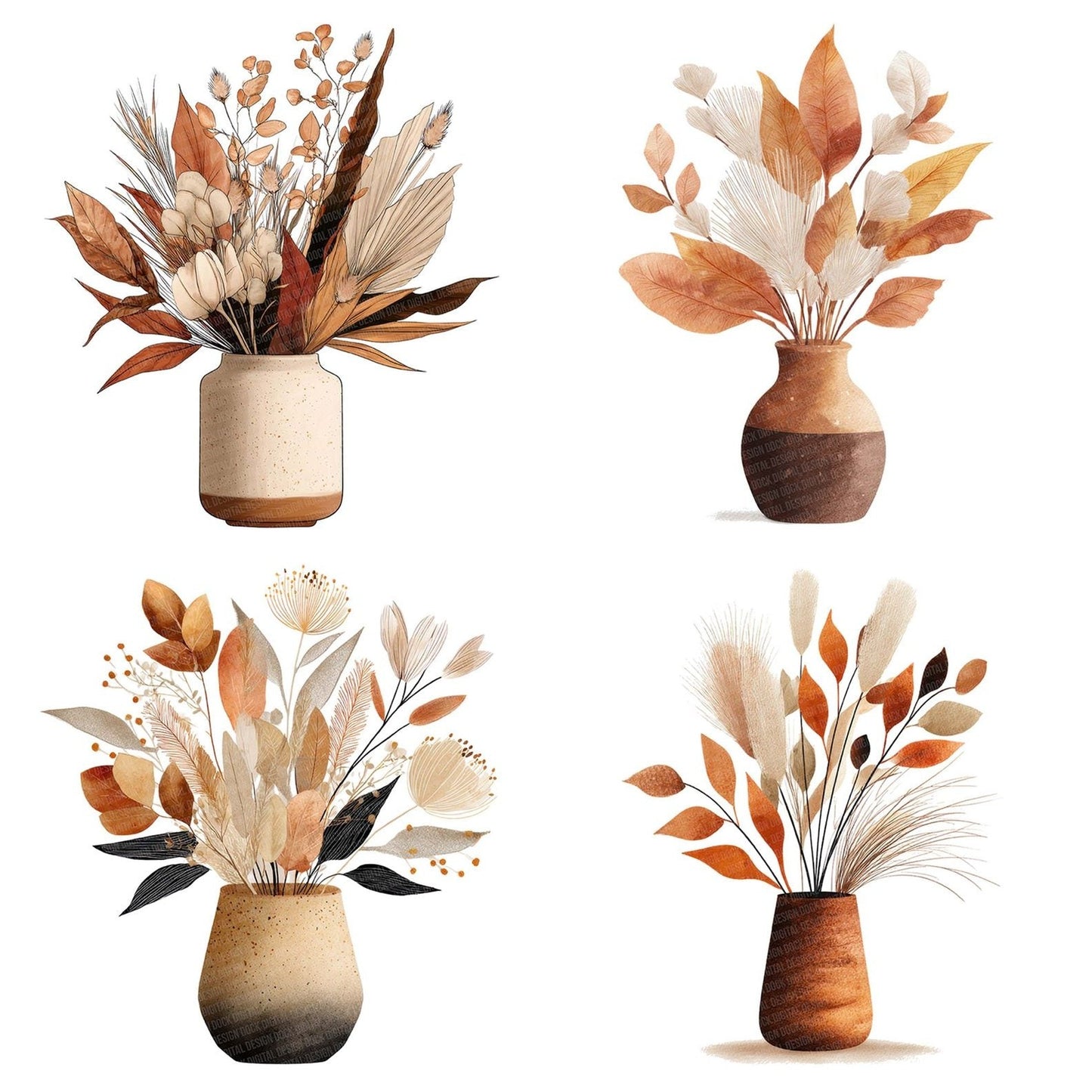 Dried Leaves Vase Clipart Set (DDD005132)