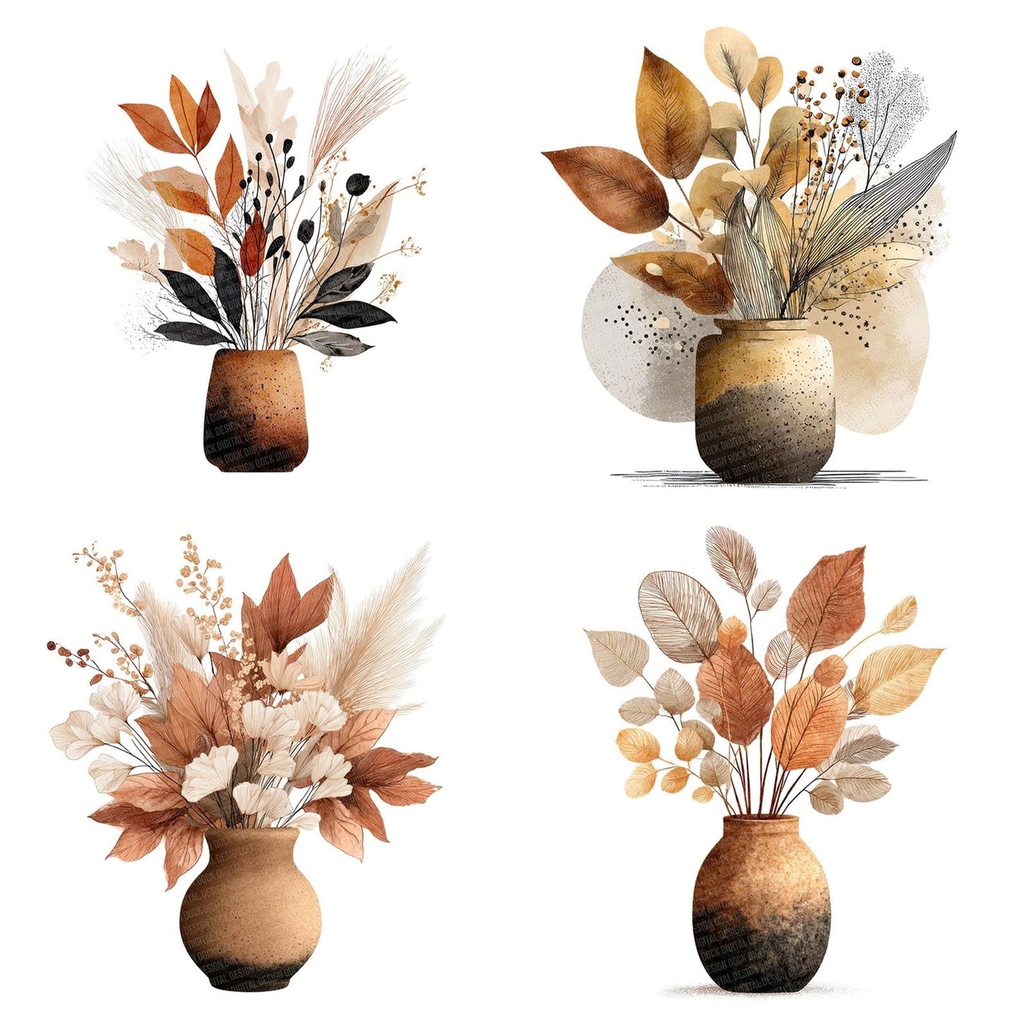 Dried Leaves Vase Clipart Set (DDD005132)