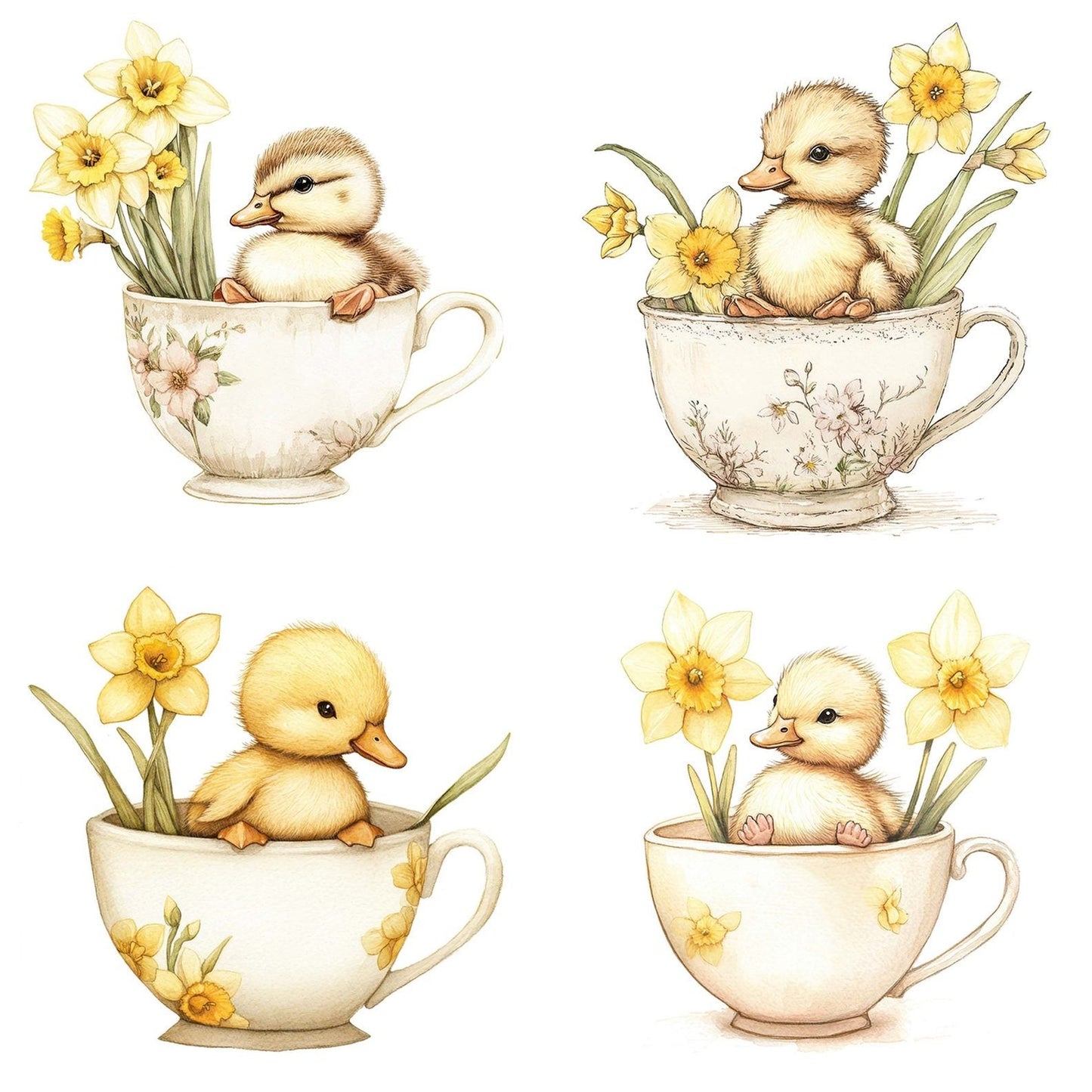 Duckling in Daffodil Teacup Clipart Set (DDD005134)