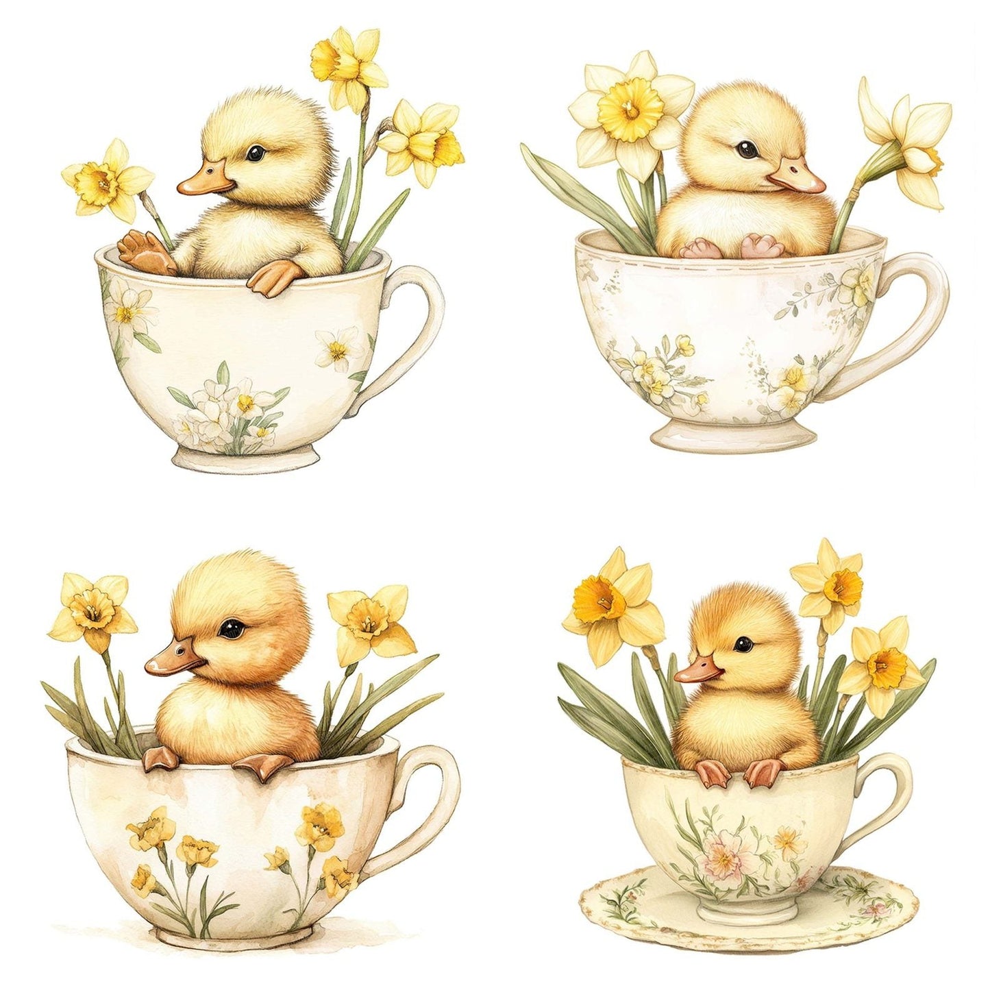 Duckling in Daffodil Teacup Clipart Set (DDD005134)