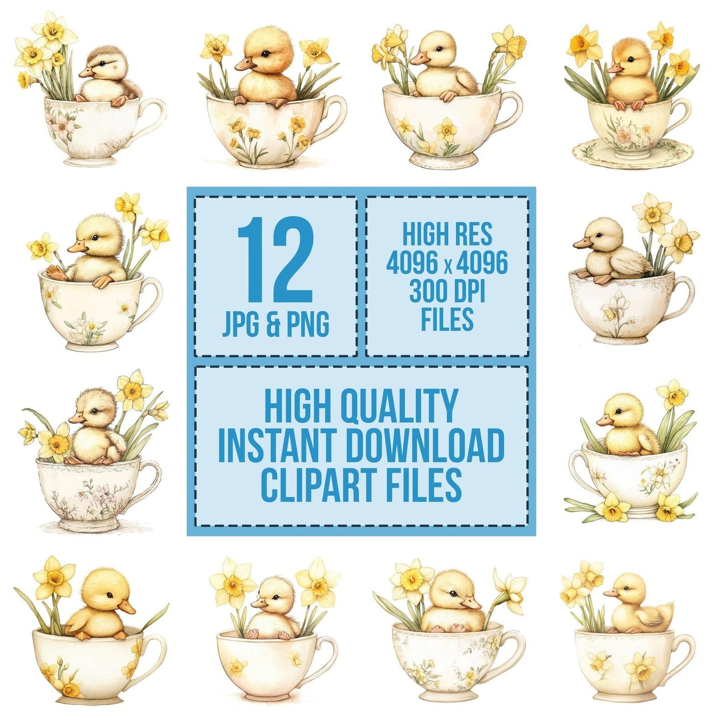 Duckling in Daffodil Teacup Clipart Set (DDD005134)