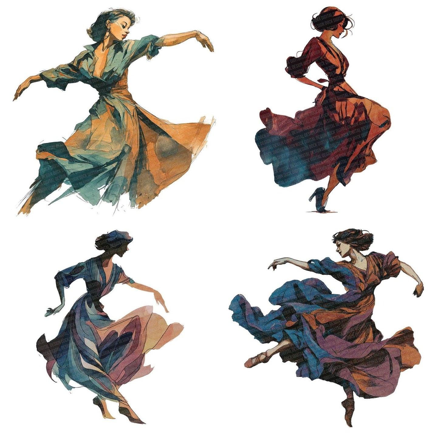 Early Jazz Blues Dancer Clipart Set (DDD005136)