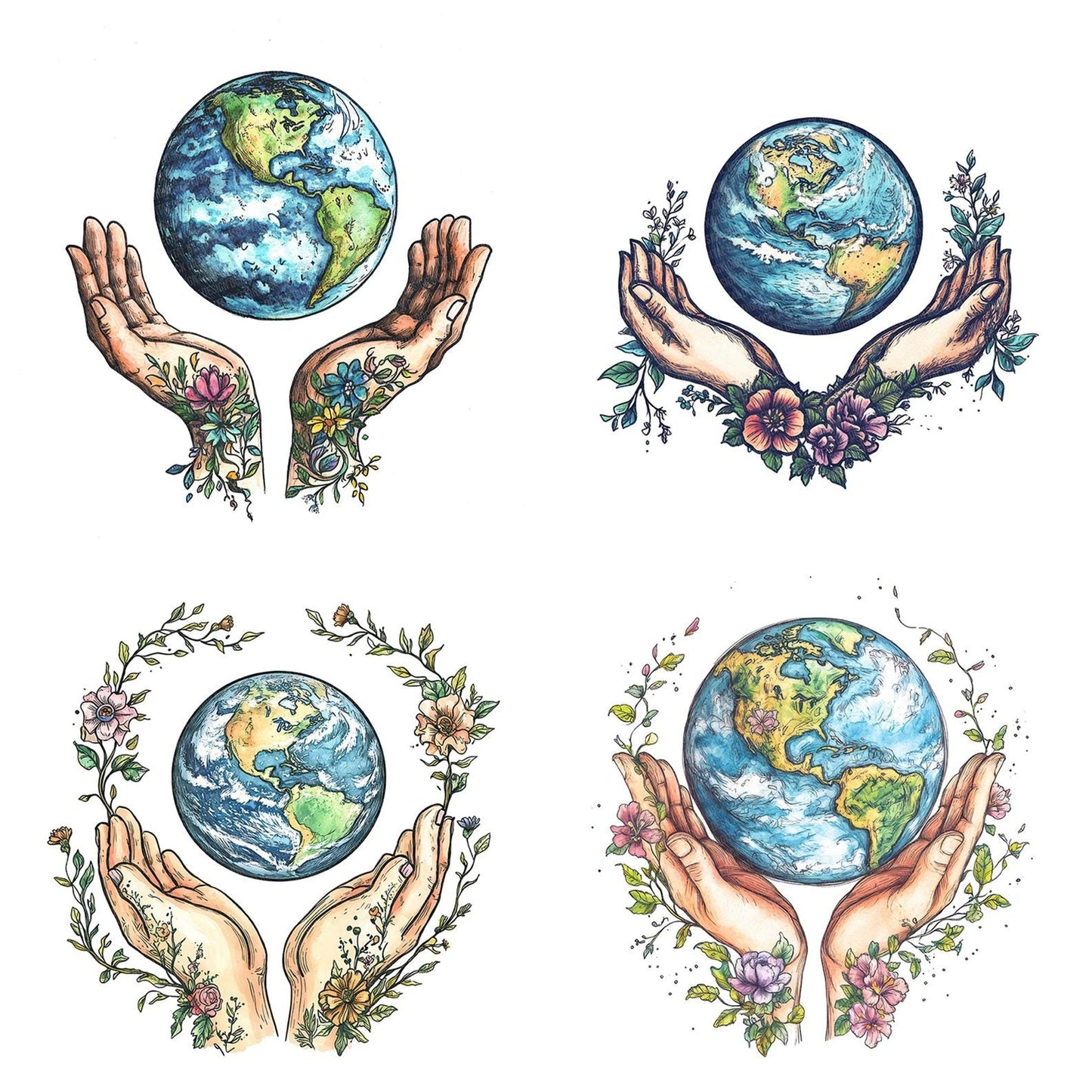 Earth Above Floral Hands Clipart Set (DDD005137)