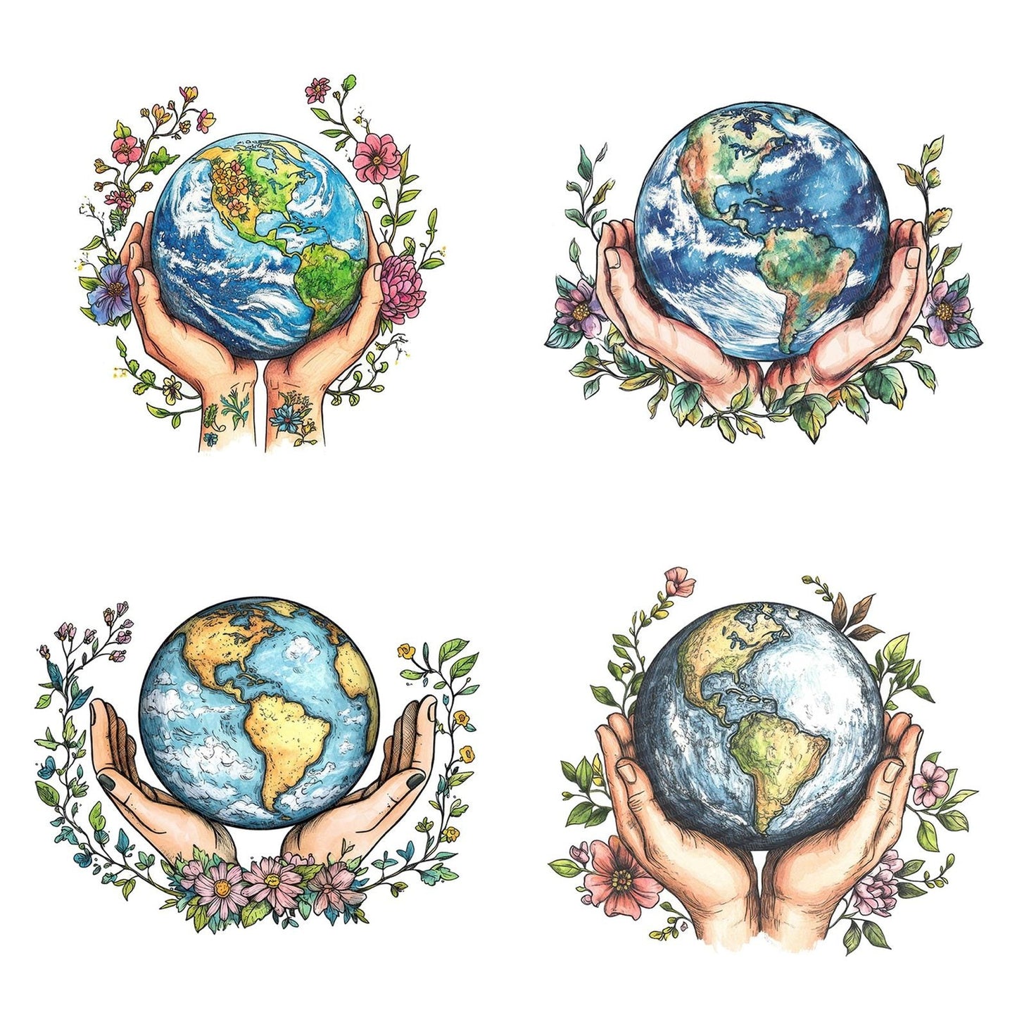 Earth Above Floral Hands Clipart Set (DDD005137)