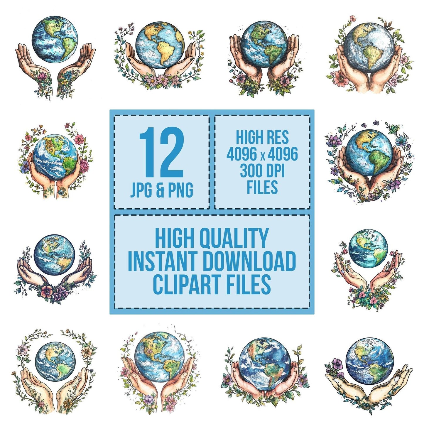Earth Above Floral Hands Clipart Set (DDD005137)