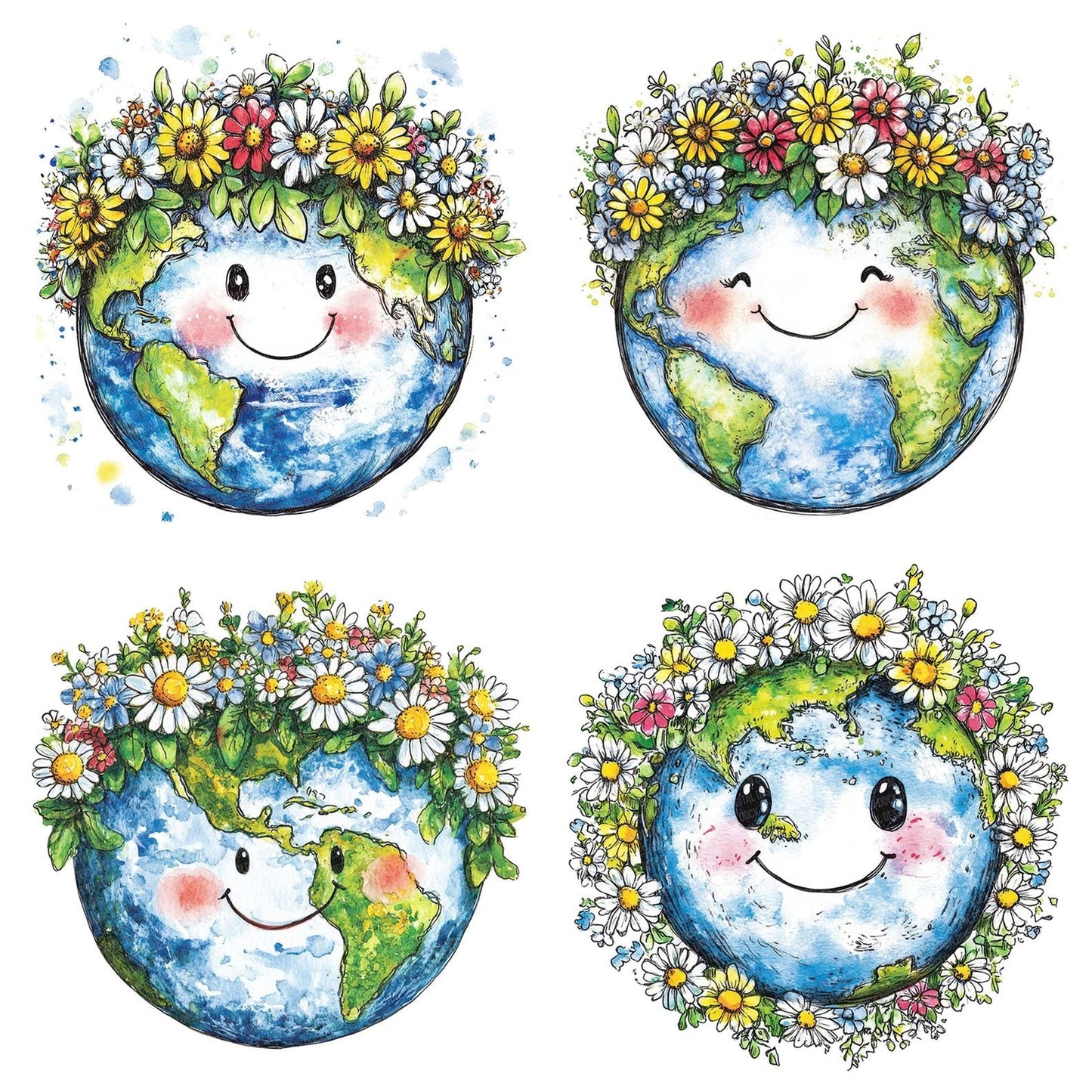 Earth Face with Floral Crown Clipart Set (DDD005138)