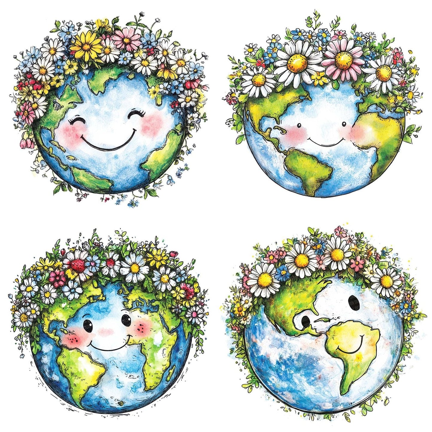 Earth Face with Floral Crown Clipart Set (DDD005138)