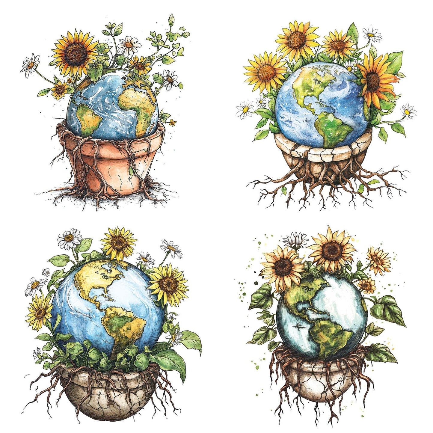 Earth Growing from Pot Clipart Set (DDD005139)