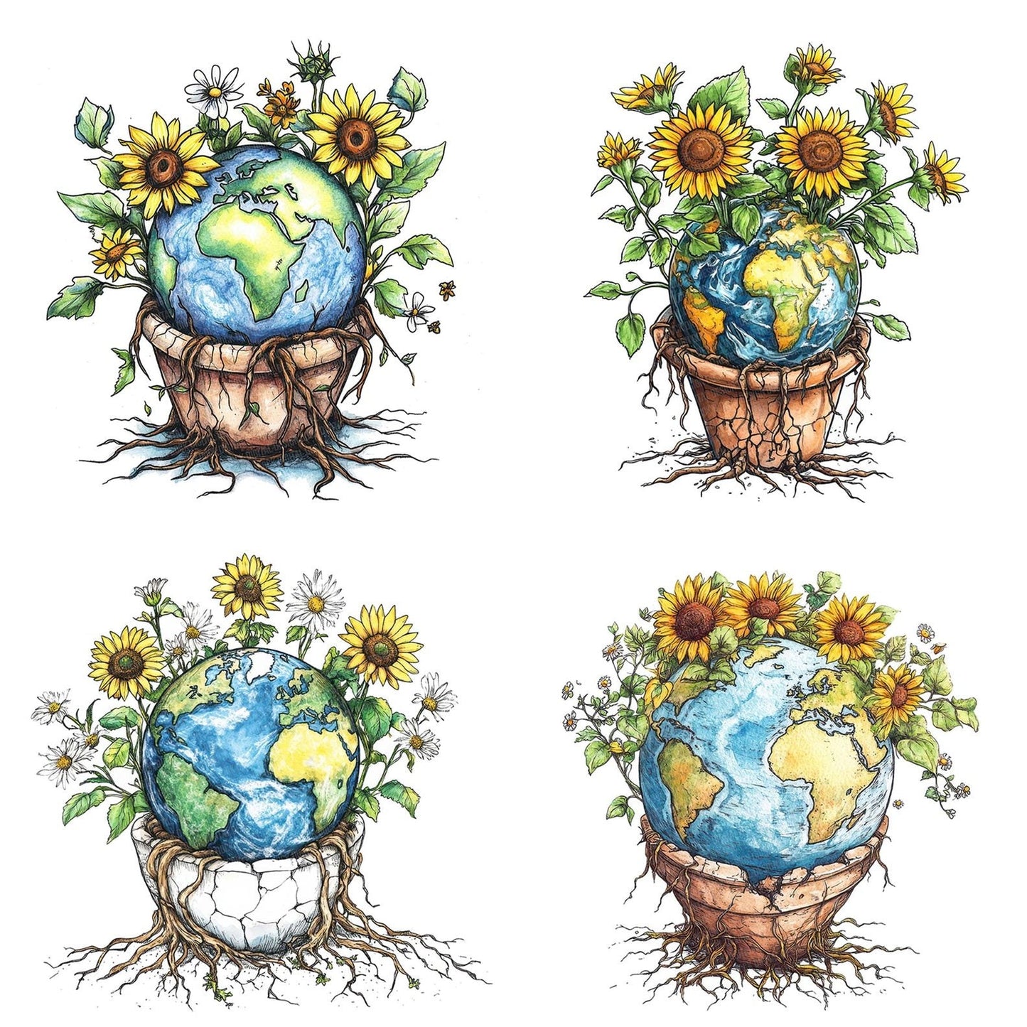 Earth Growing from Pot Clipart Set (DDD005139)