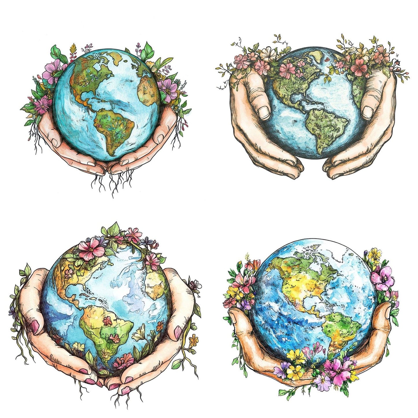 Earth in Floral Hands Clipart Set (DDD005140)