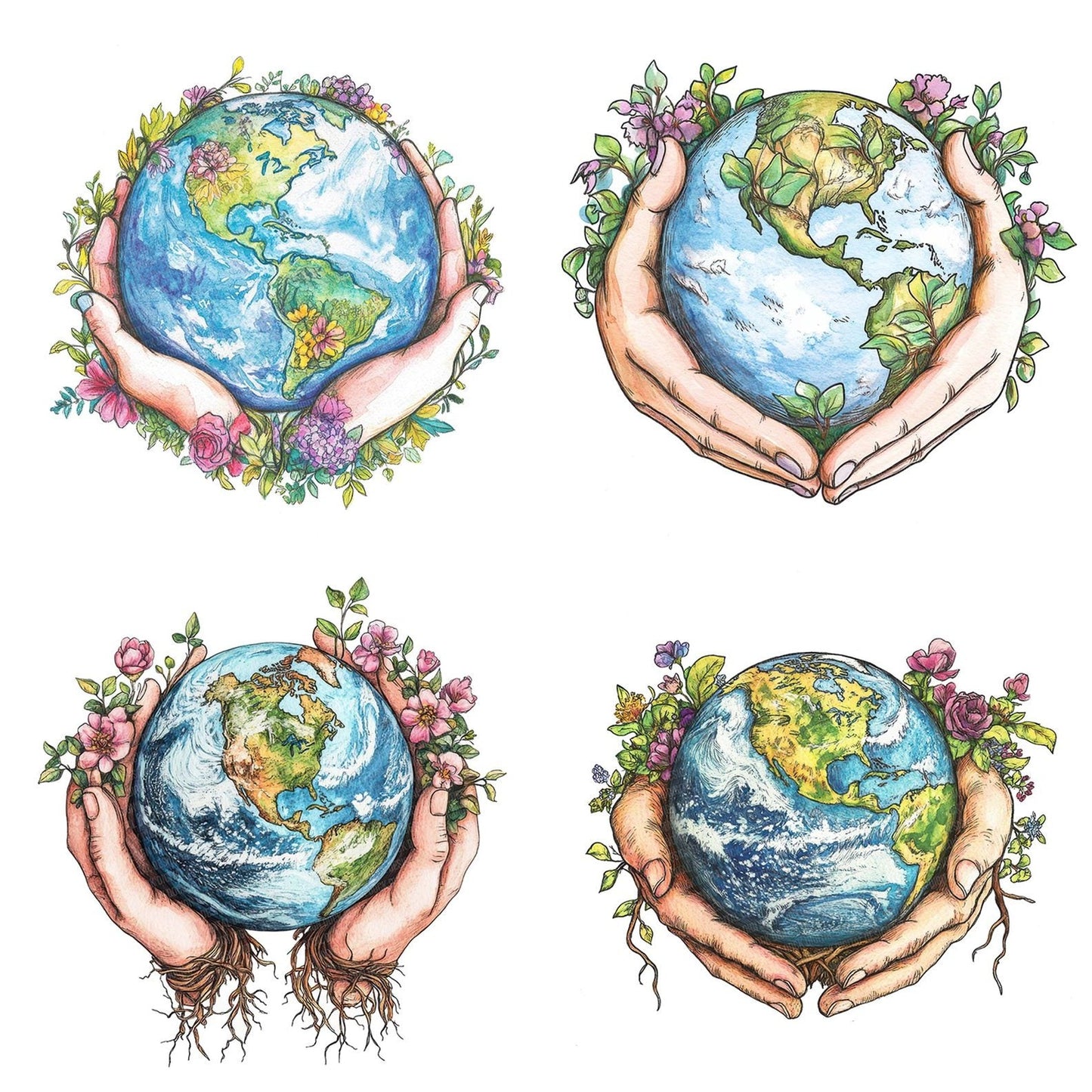 Earth in Floral Hands Clipart Set (DDD005140)