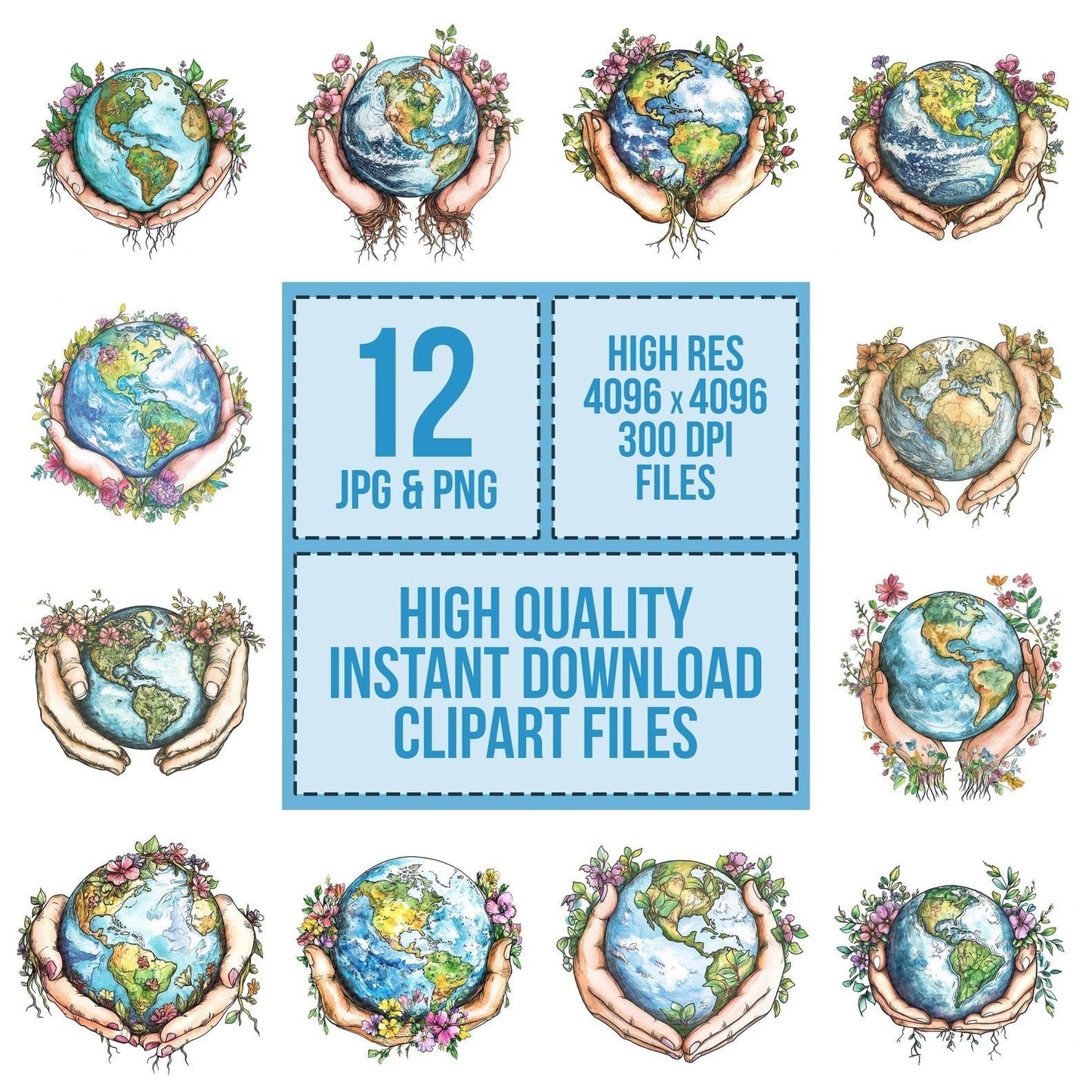 Earth in Floral Hands Clipart Set (DDD005140)