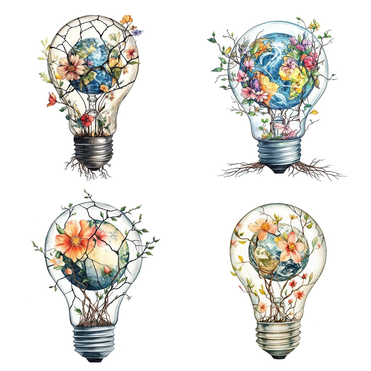 Earth in Floral Lightbulb Clipart Set (DDD005141)