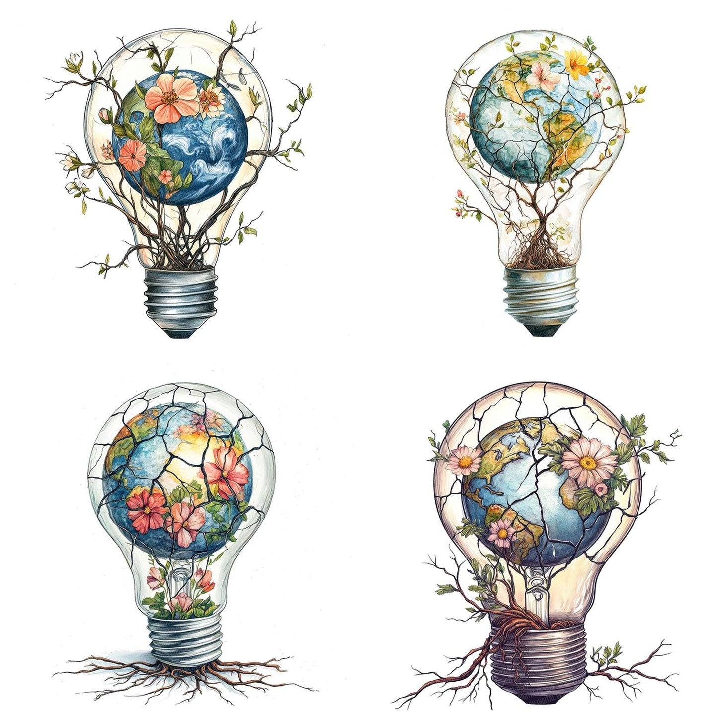 Earth in Floral Lightbulb Clipart Set (DDD005141)