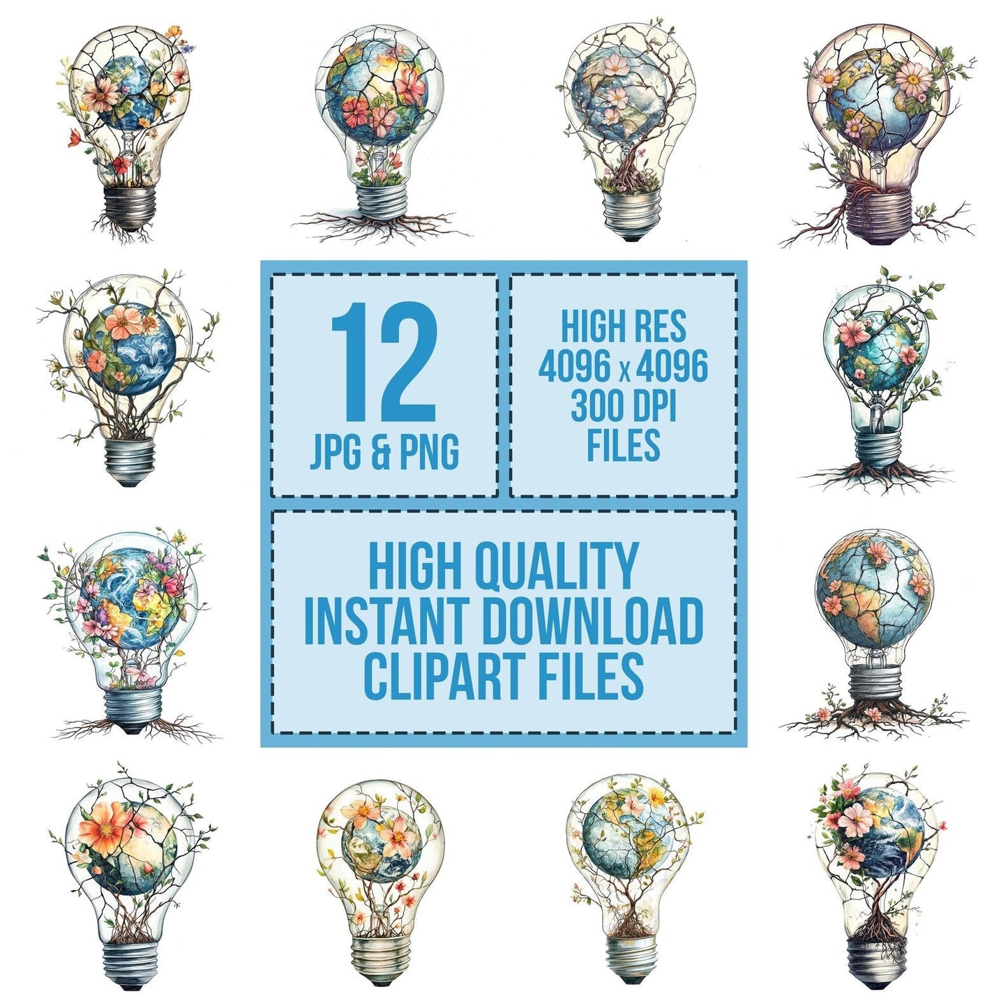 Earth in Floral Lightbulb Clipart Set (DDD005141)
