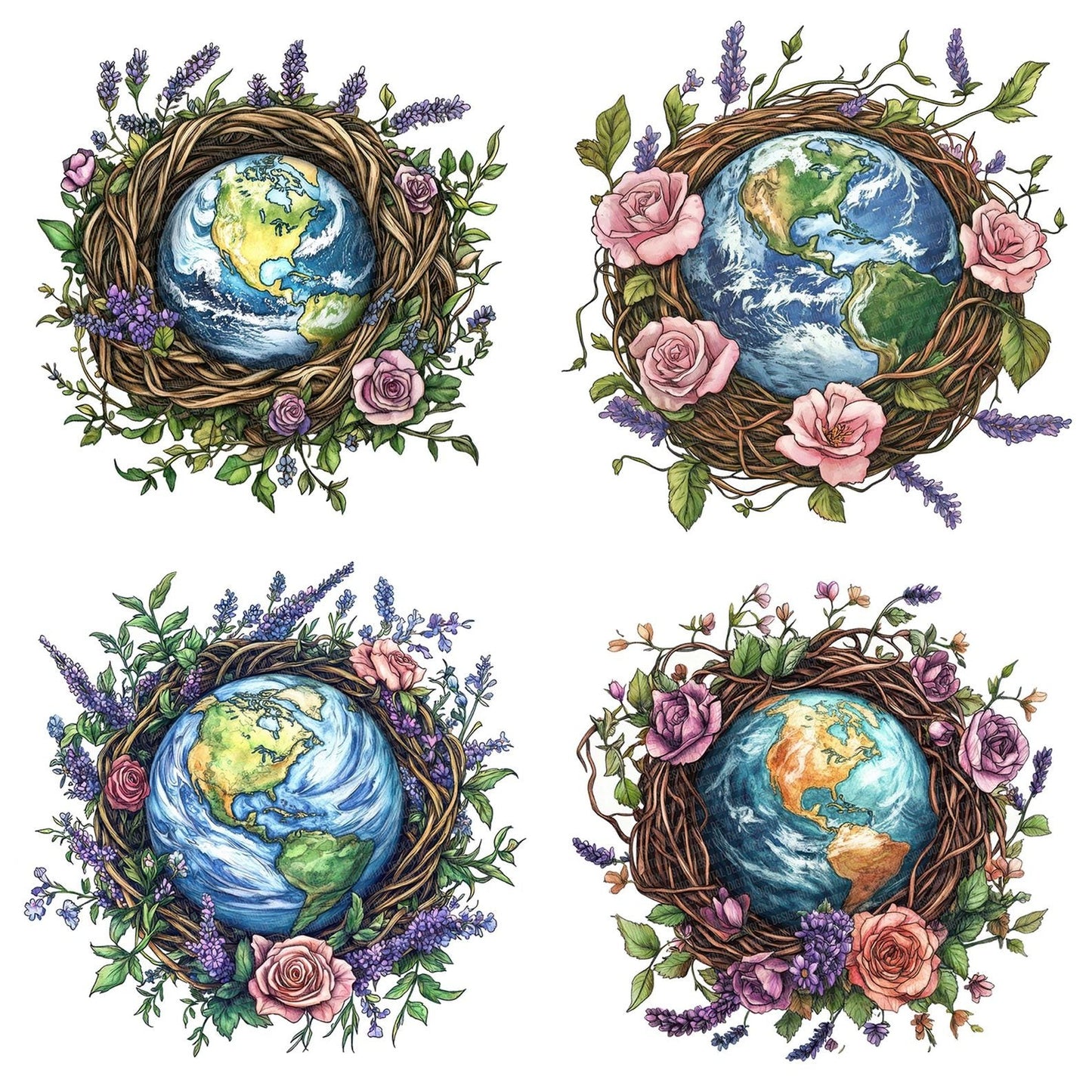 Earth in Floral Nest Clipart Set (DDD005142)