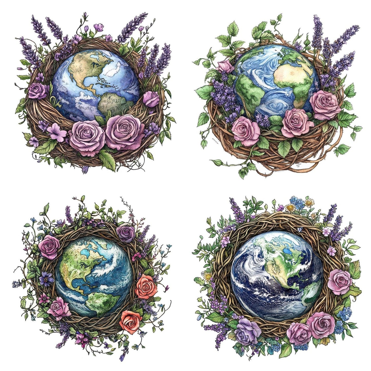 Earth in Floral Nest Clipart Set (DDD005142)