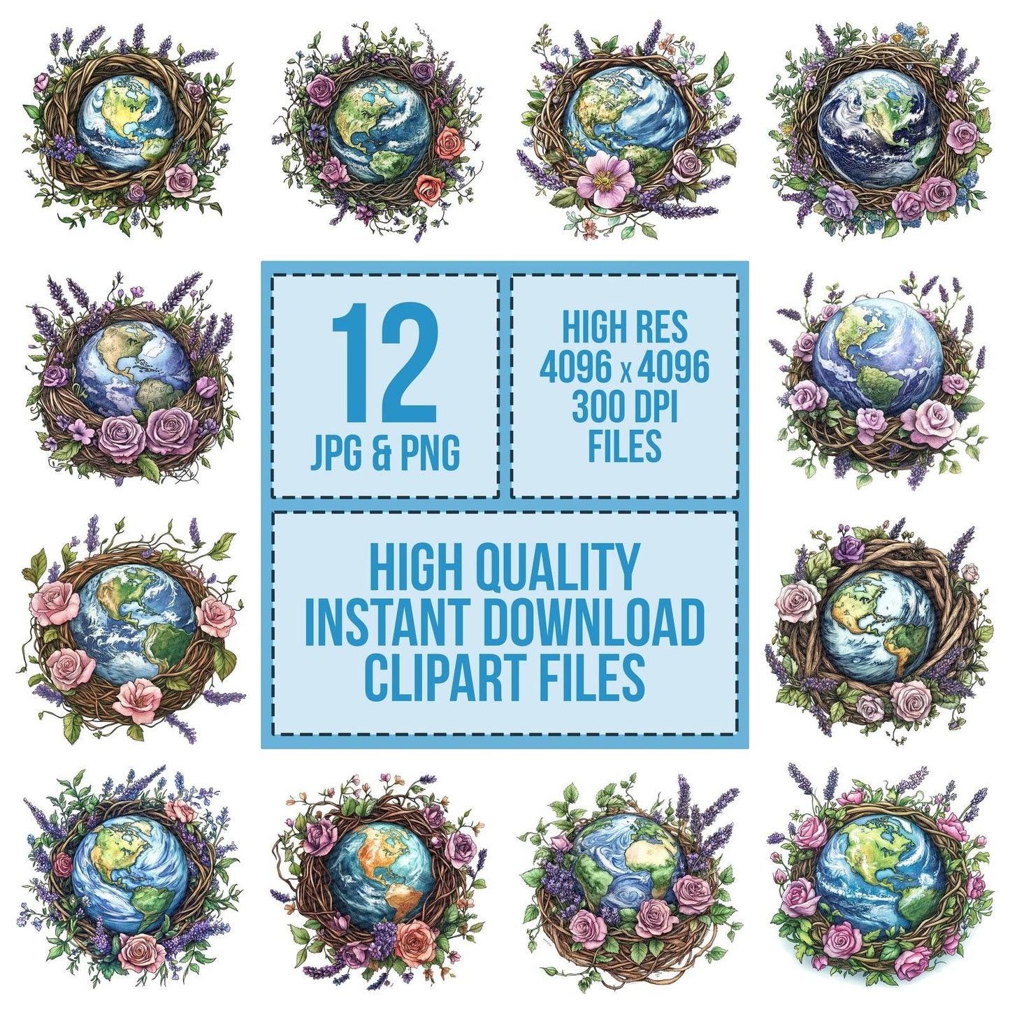Earth in Floral Nest Clipart Set (DDD005142)