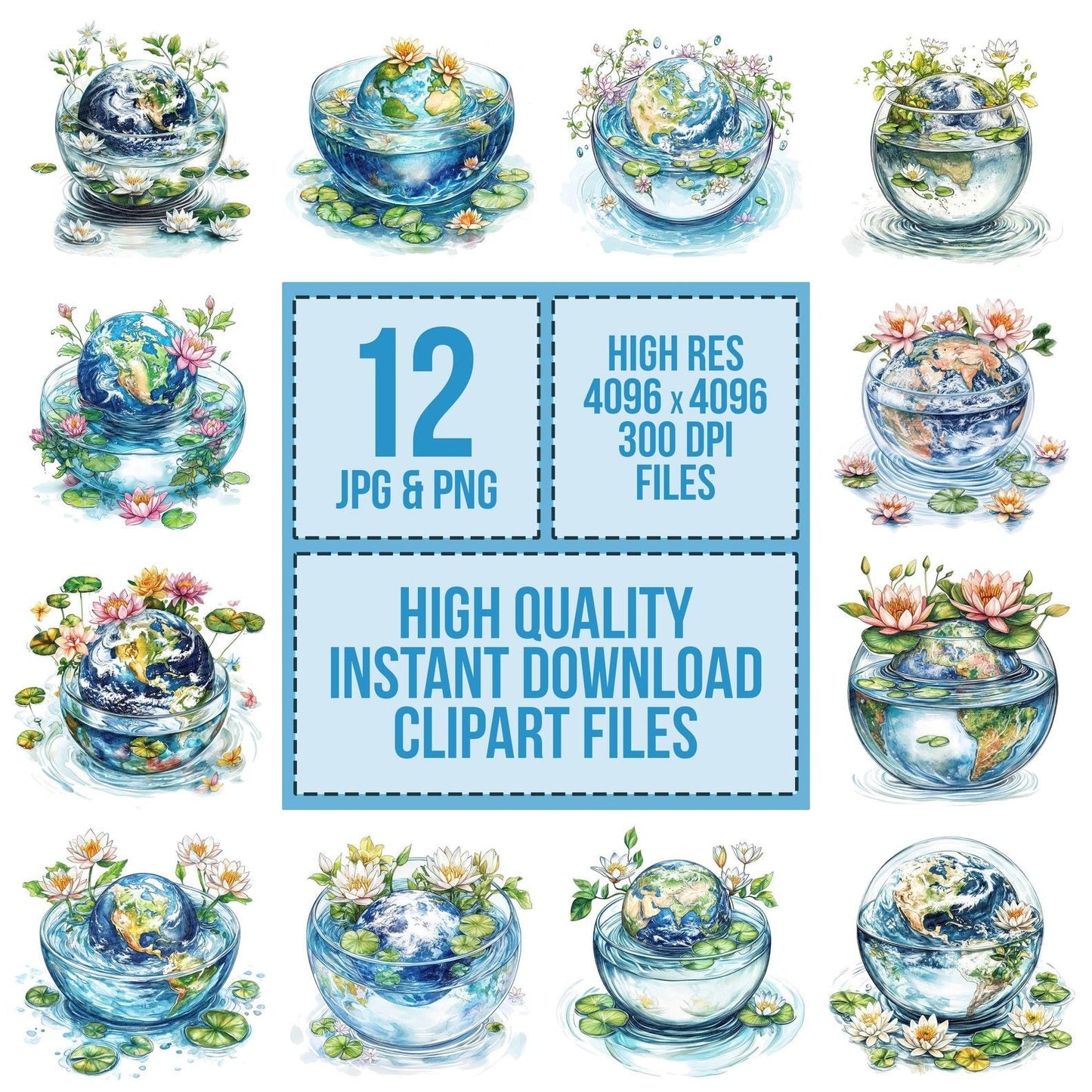 Earth in Floral Water Bowl Clipart Set (DDD005143)