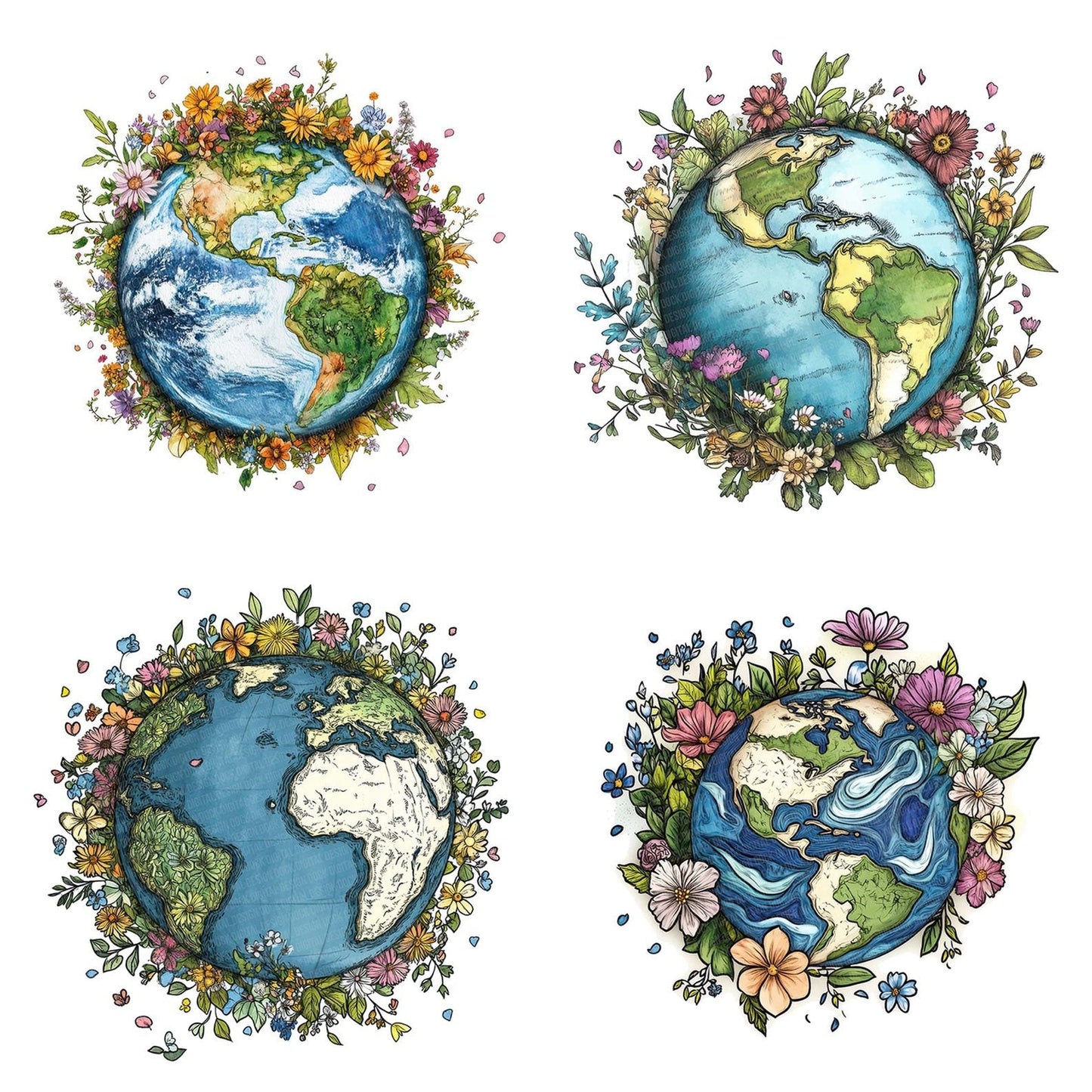 Earth with Blooming Continents Clipart Set (DDD005146)