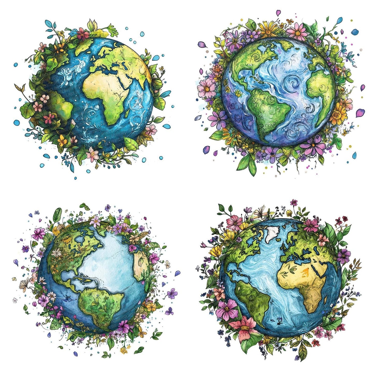 Earth with Blooming Continents Clipart Set (DDD005146)