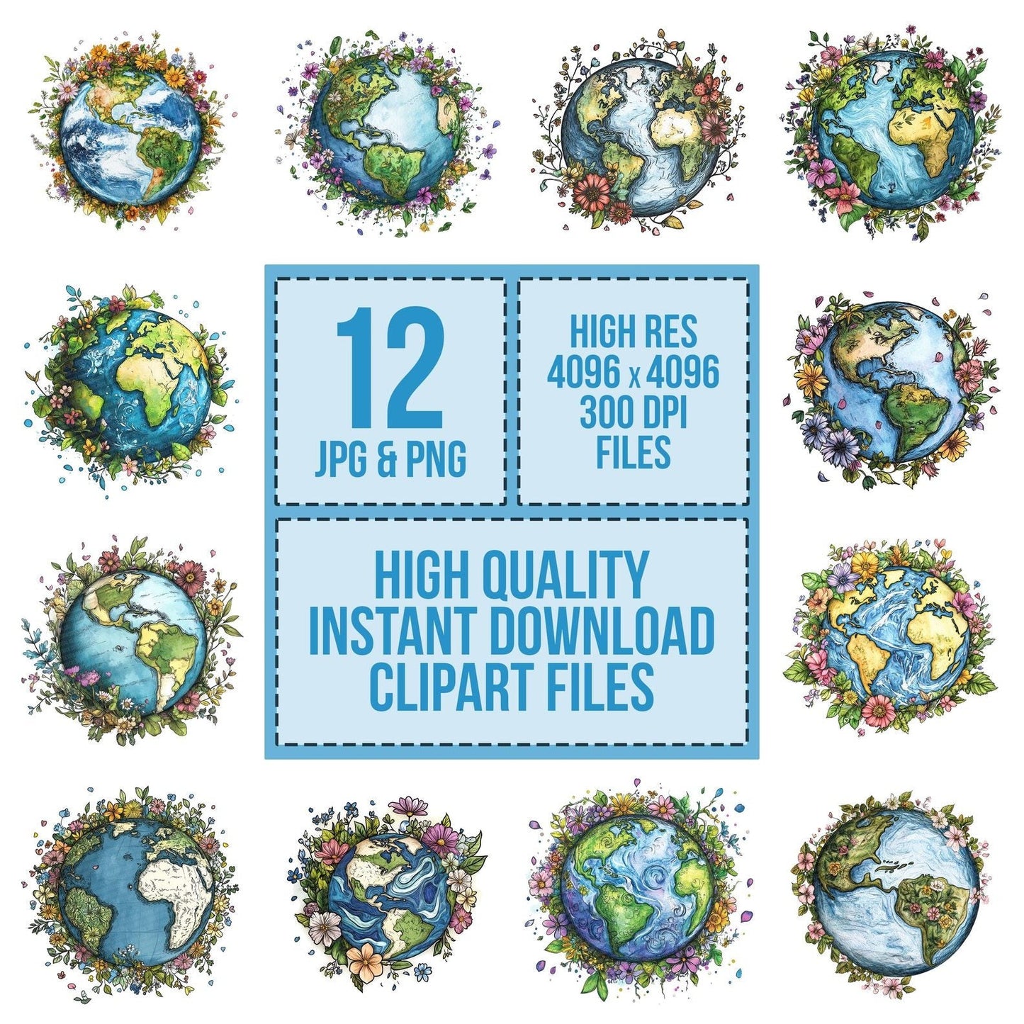 Earth with Blooming Continents Clipart Set (DDD005146)