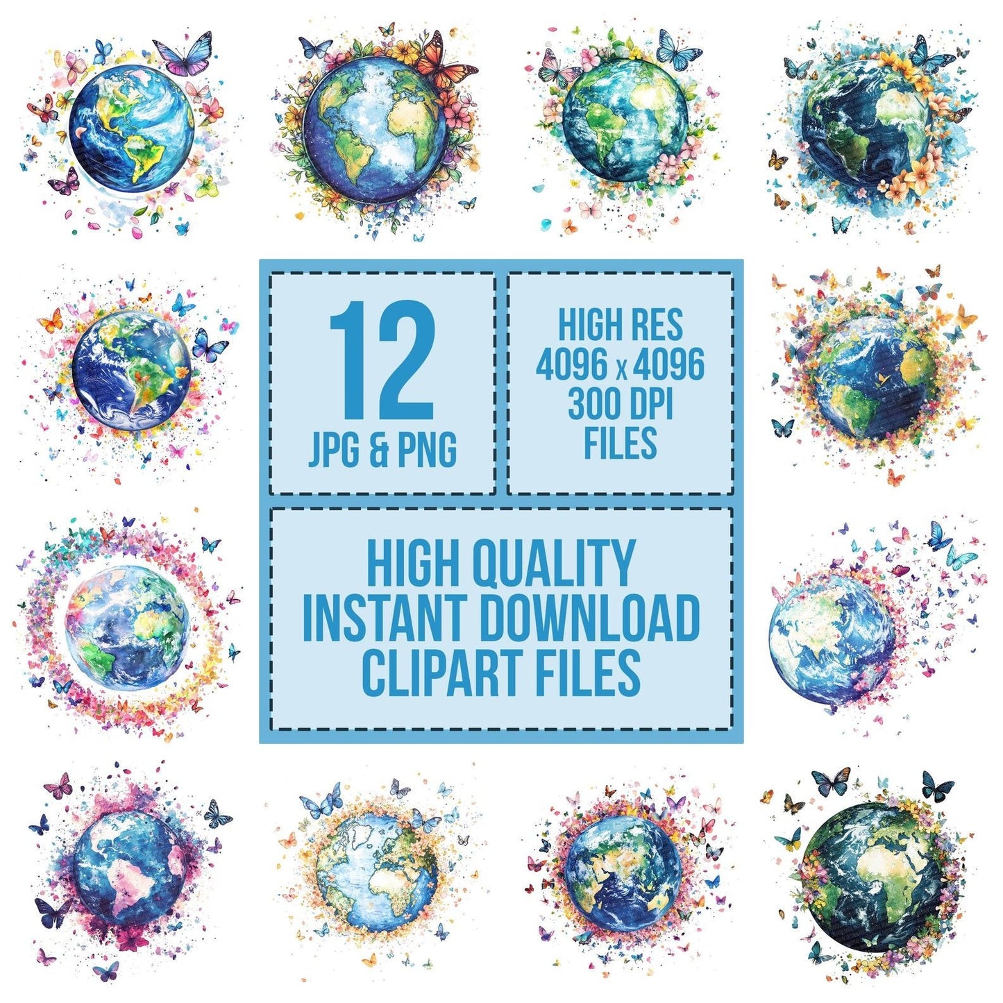 Earth with Butterfly Orbit Clipart Set (DDD005147)