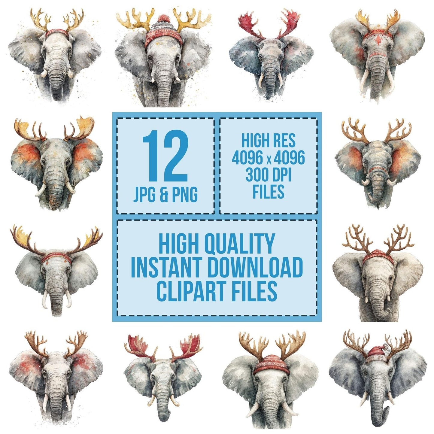 Elephant Reindeer Antlers Clipart Set (DDD005164)