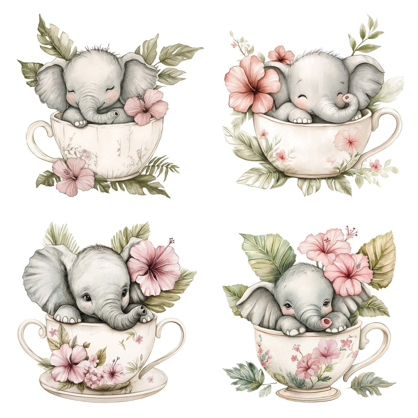 Elephant in Jungle Teacup Clipart Set (DDD005163)