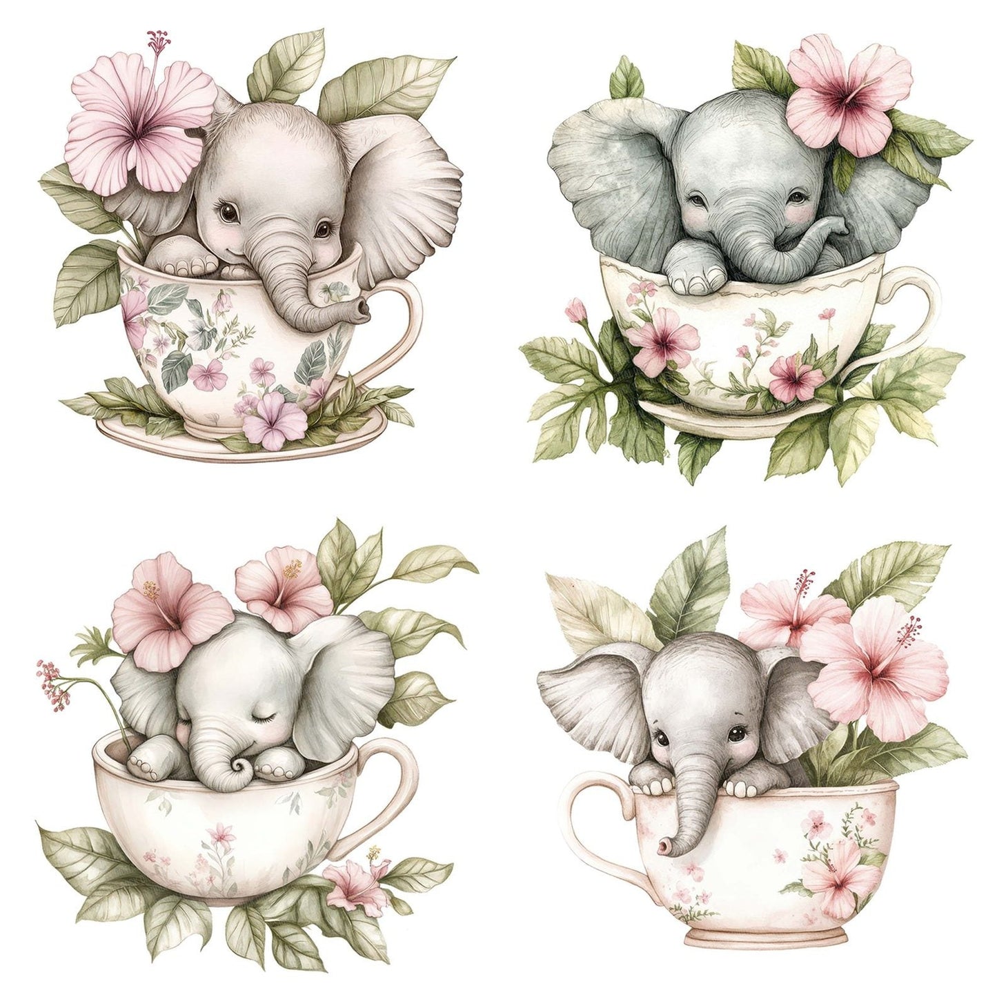 Elephant in Jungle Teacup Clipart Set (DDD005163)