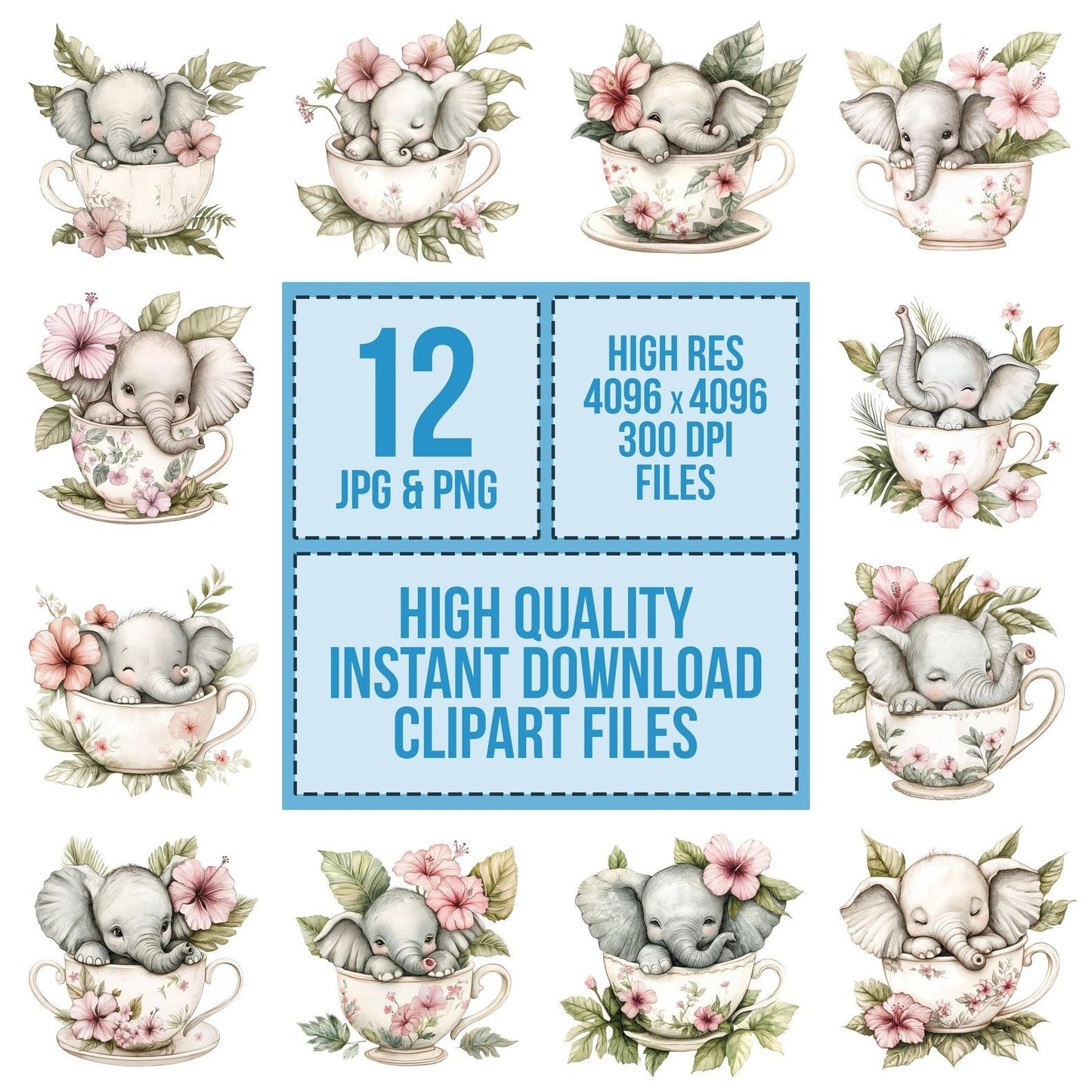 Elephant in Jungle Teacup Clipart Set (DDD005163)