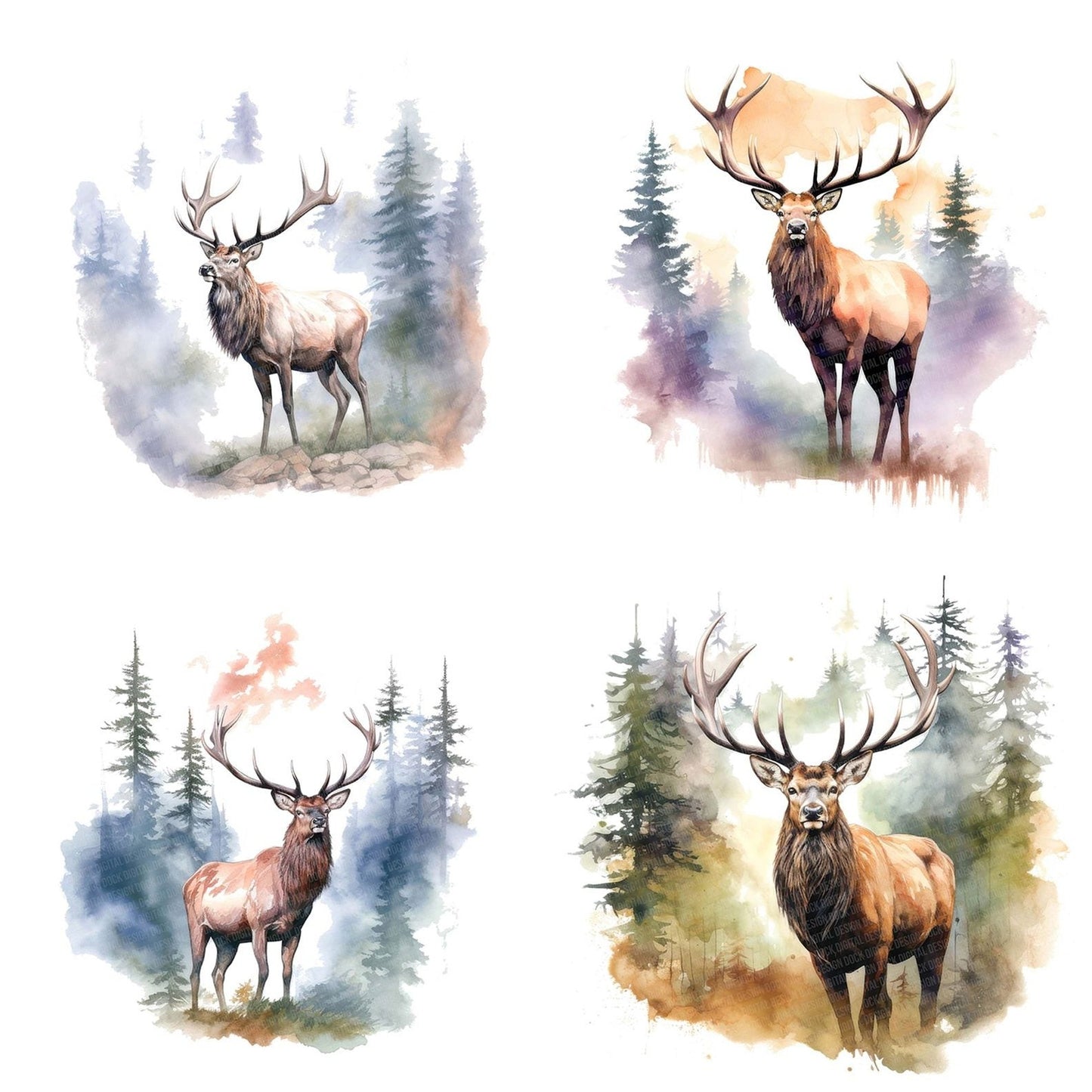 Elk in Misty Forests Clipart Set (DDD005167)