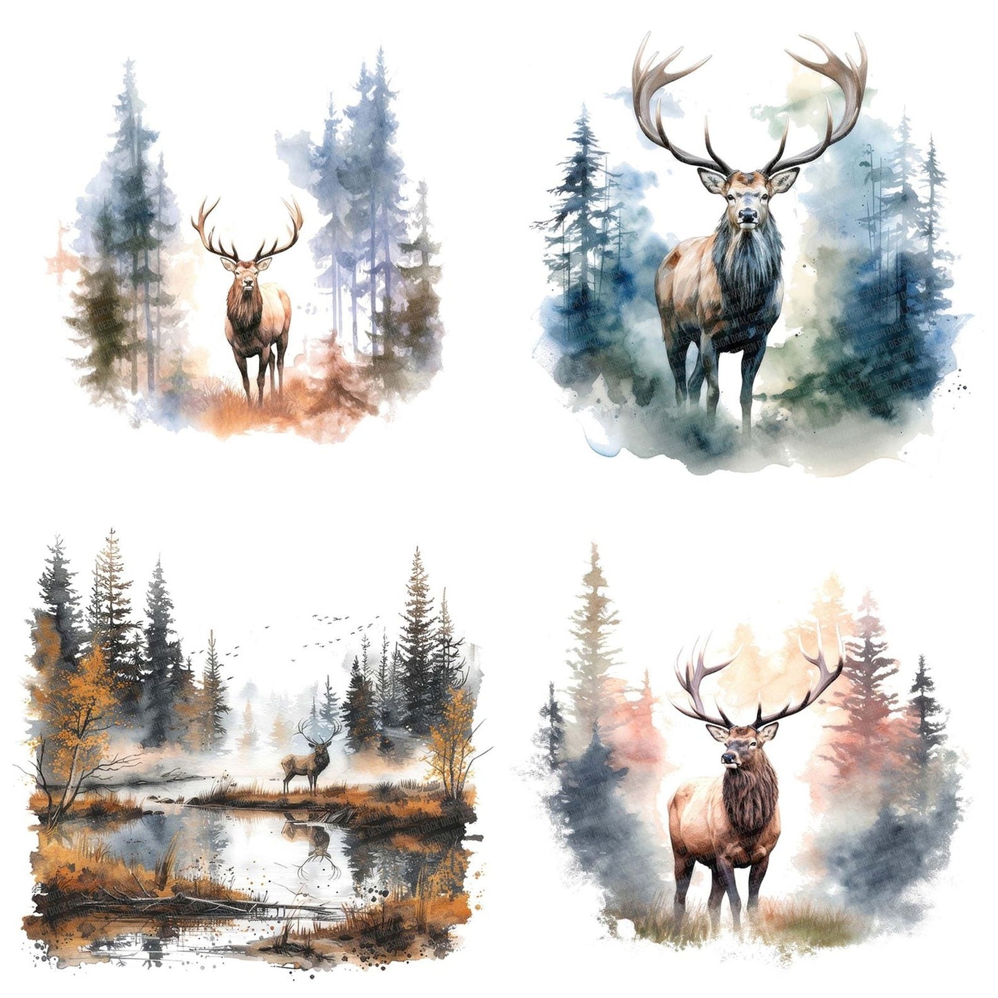 Elk in Misty Forests Clipart Set (DDD005167)