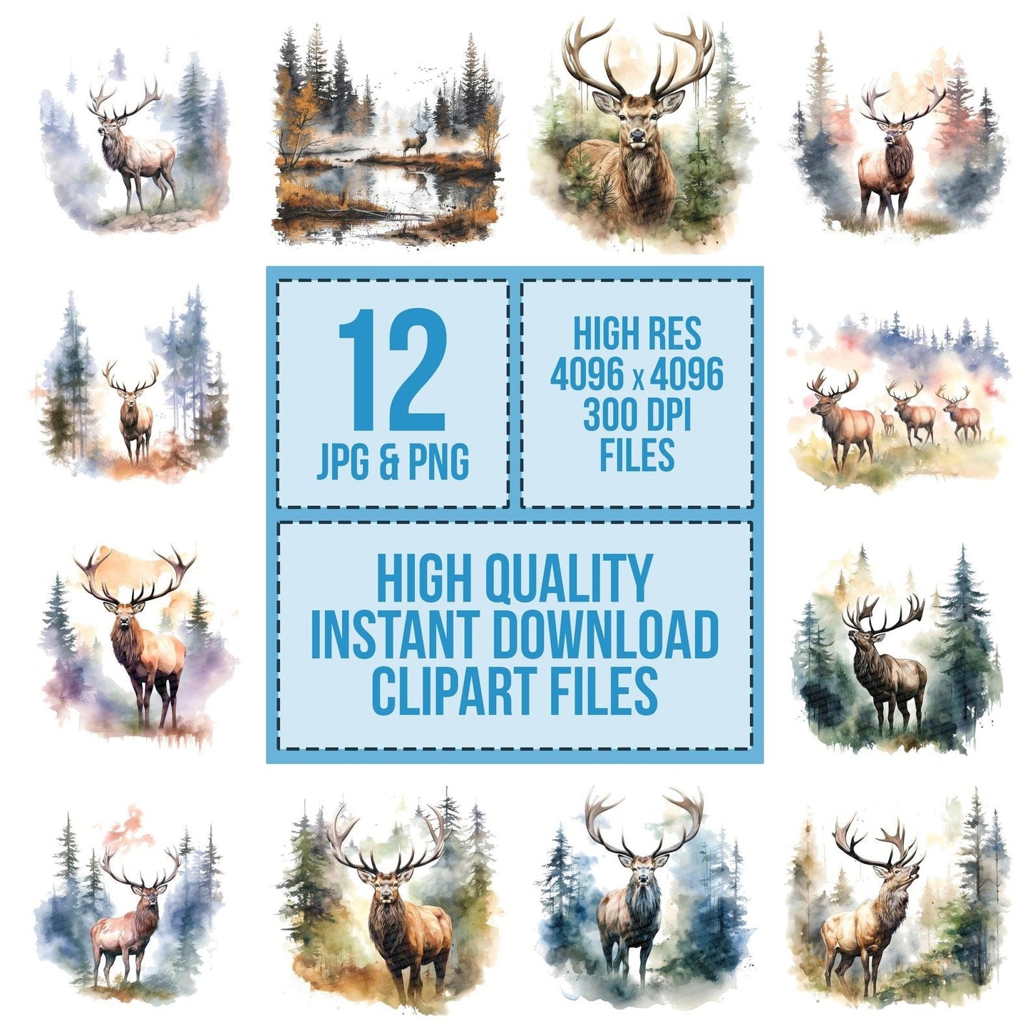 Elk in Misty Forests Clipart Set (DDD005167)