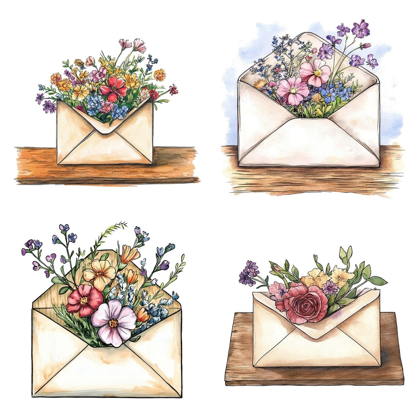 Envelope with Bursting Flowers Clipart Set (DDD005181)