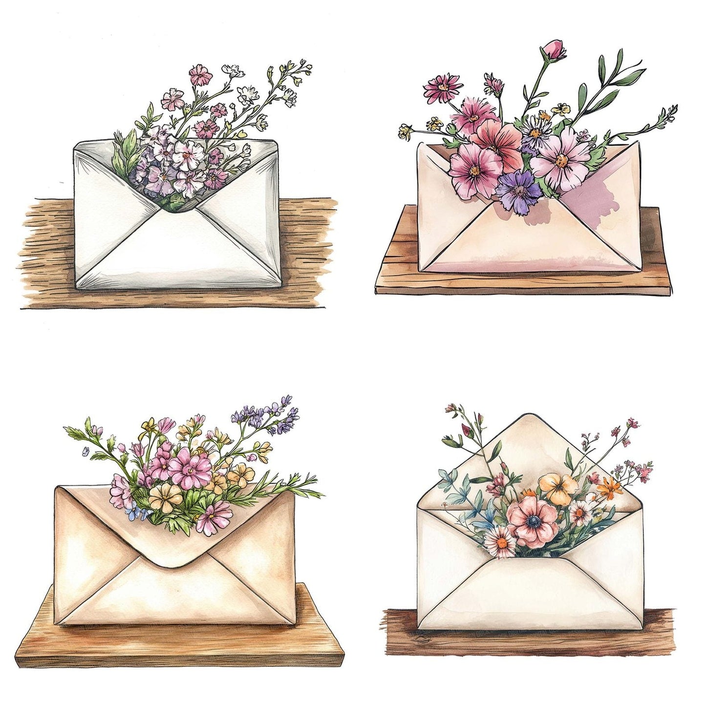 Envelope with Bursting Flowers Clipart Set (DDD005181)
