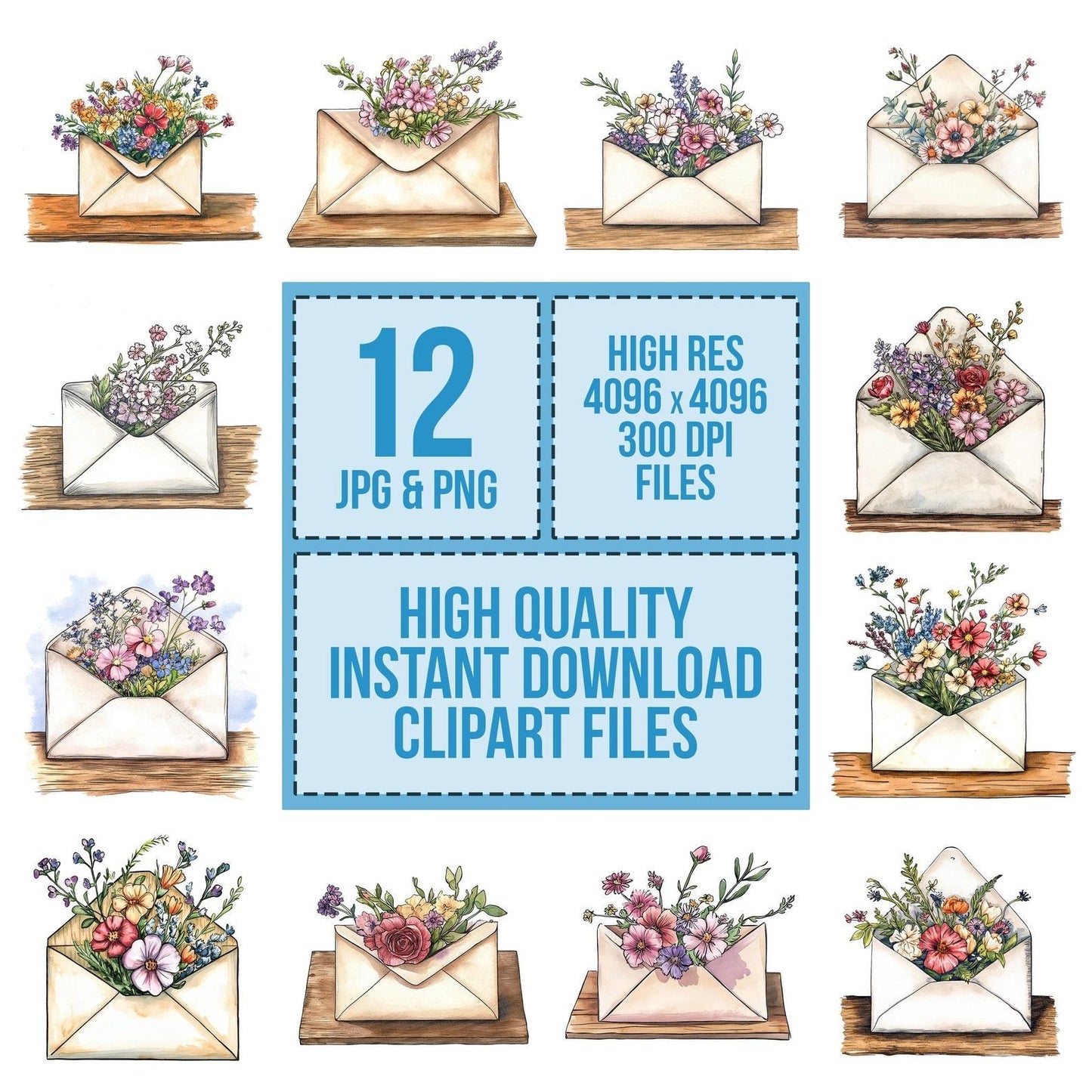 Envelope with Bursting Flowers Clipart Set (DDD005181)